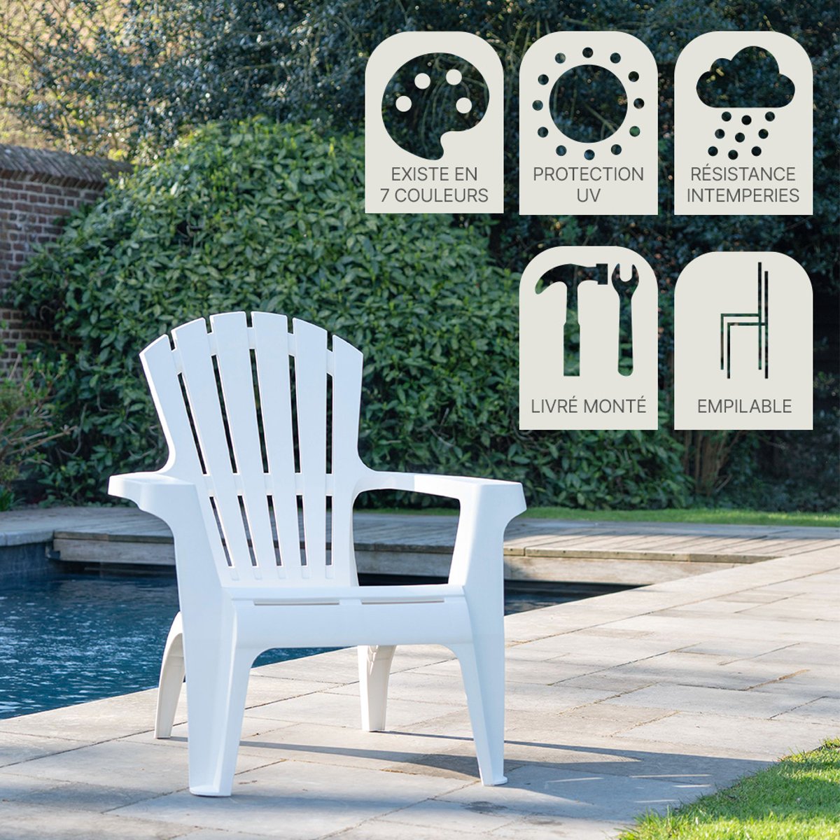 Lot de 2 fauteuils ADIRONDACK blanc, WILSA GARDEN