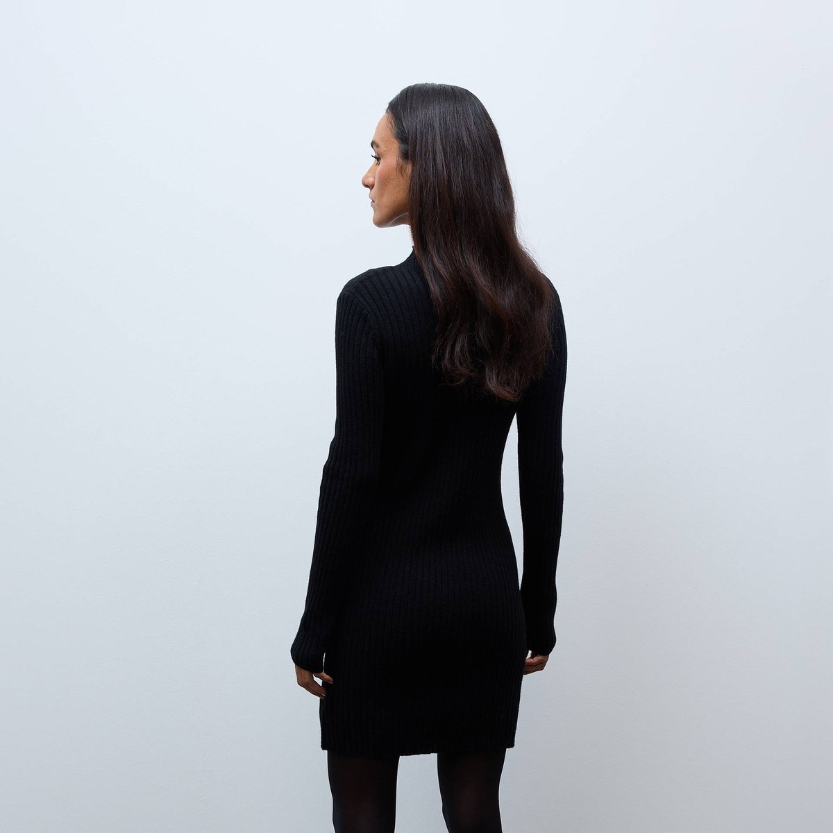 Robe à manches longue en maille côtelé noir, MONOPRIX