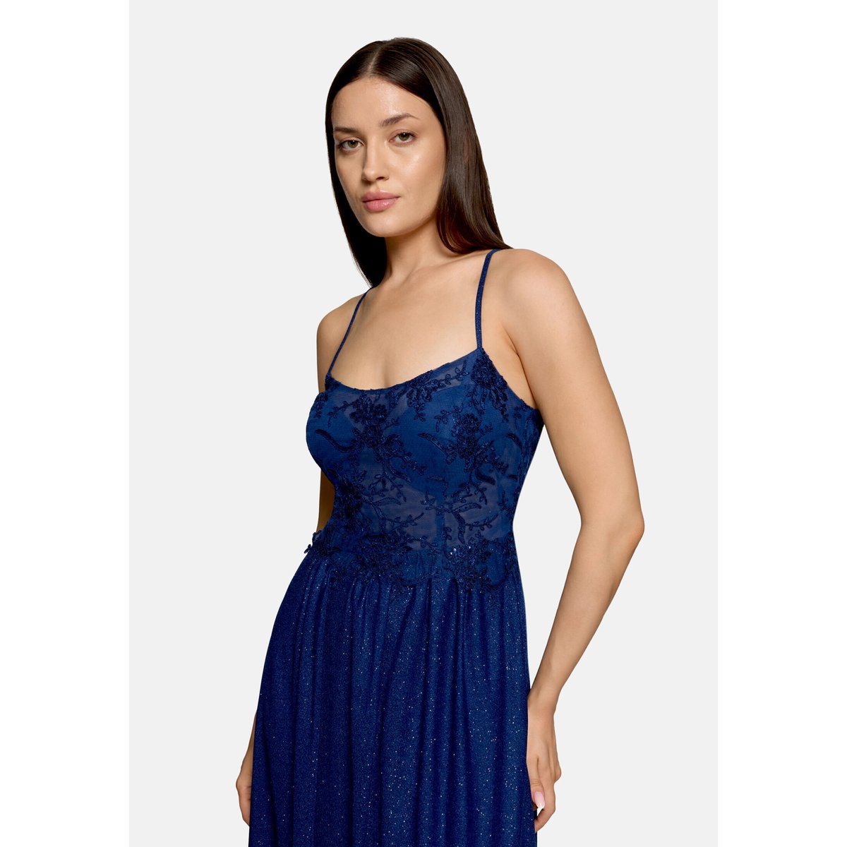 Robe de soirée au look scintillant bleu foncé/gris, VERA MONT