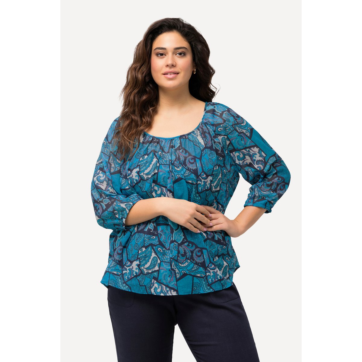 Blouse à imprimé floral bleu saphir, ULLA POPKEN