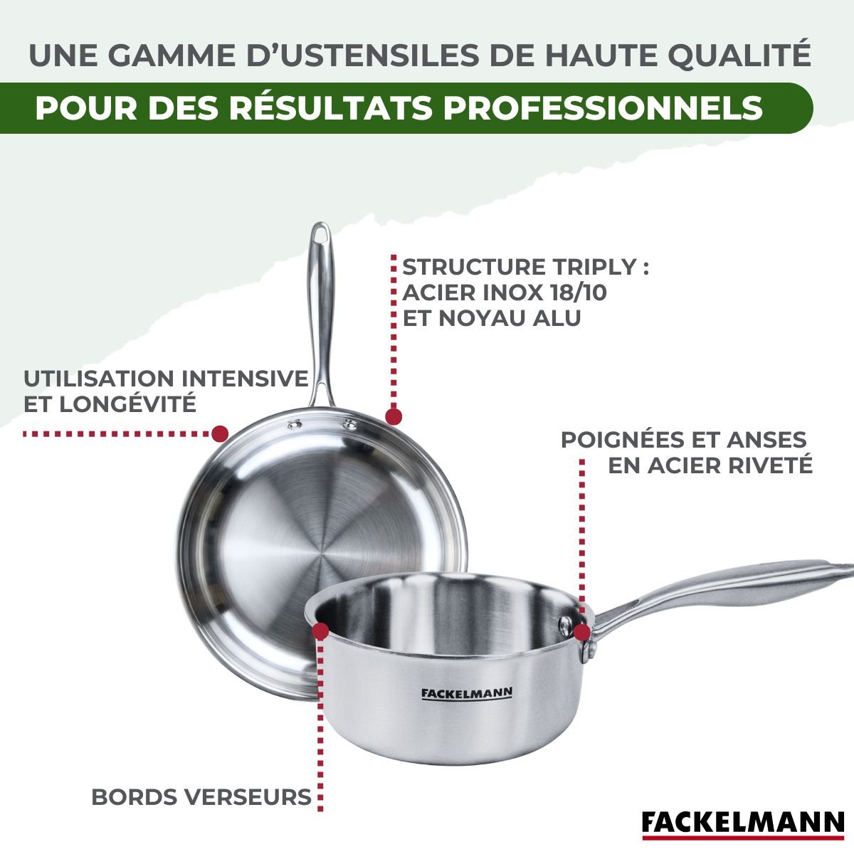 Batterie 2 poêles 26/28cm + 2 casseroles 14/18cm VITA3 gris, FACKELMANN