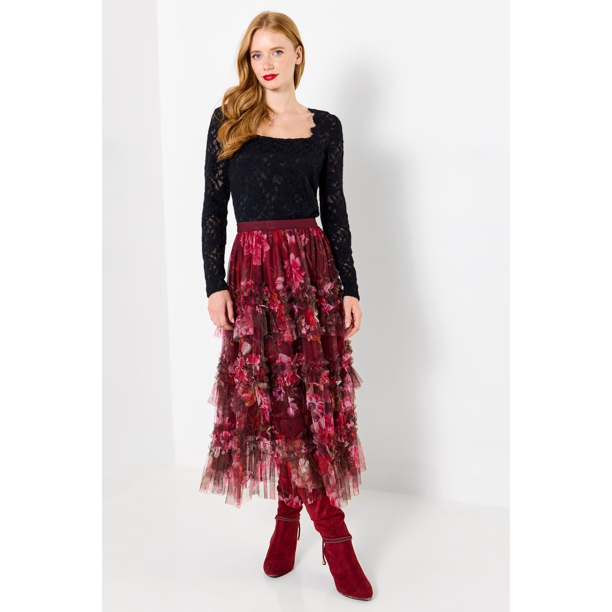 Jupe Longue en Tulle à Volants Étagés Imprimé Fleuri multicolore, JOE BROWNS