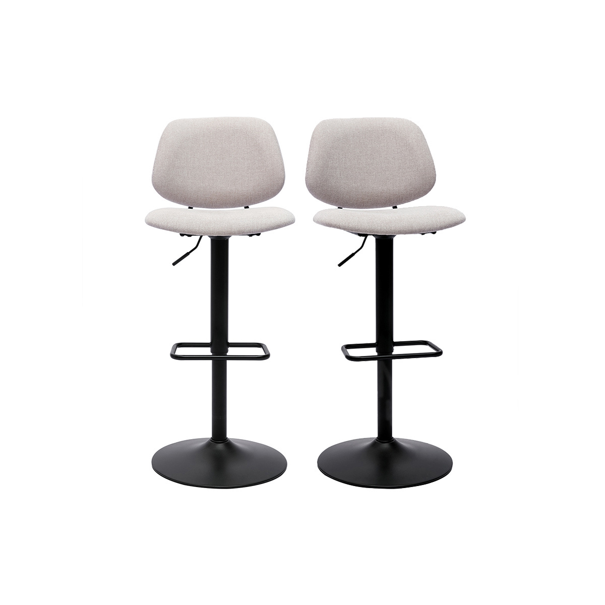 Tabourets de bar relevables design en tissu effet velours texturé terre brûlée et métal noir BARNET (lot de 2) beige, MILIBOO