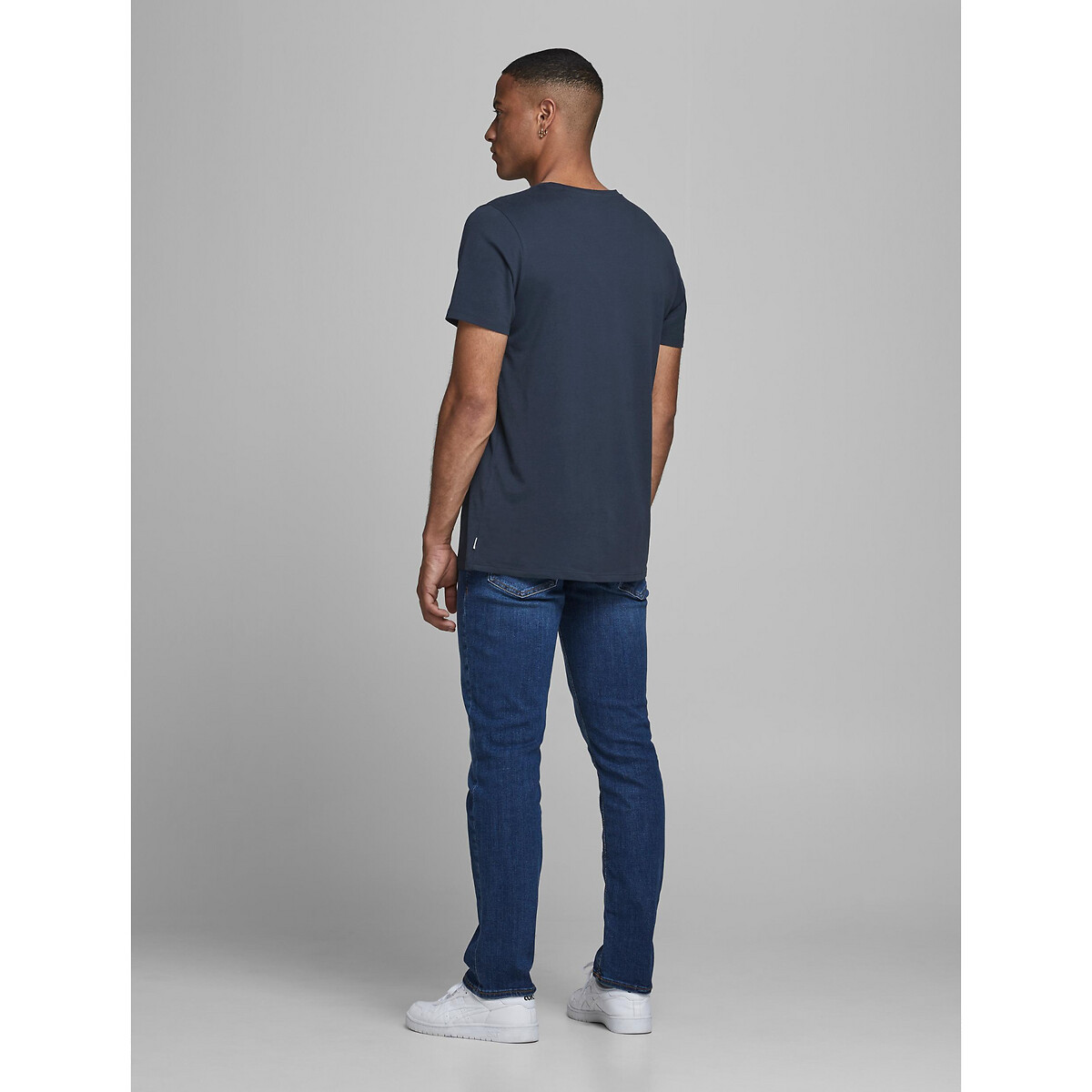 Organic Cotton T-Shirt with Crew Neck navy blue, JACK & JONES