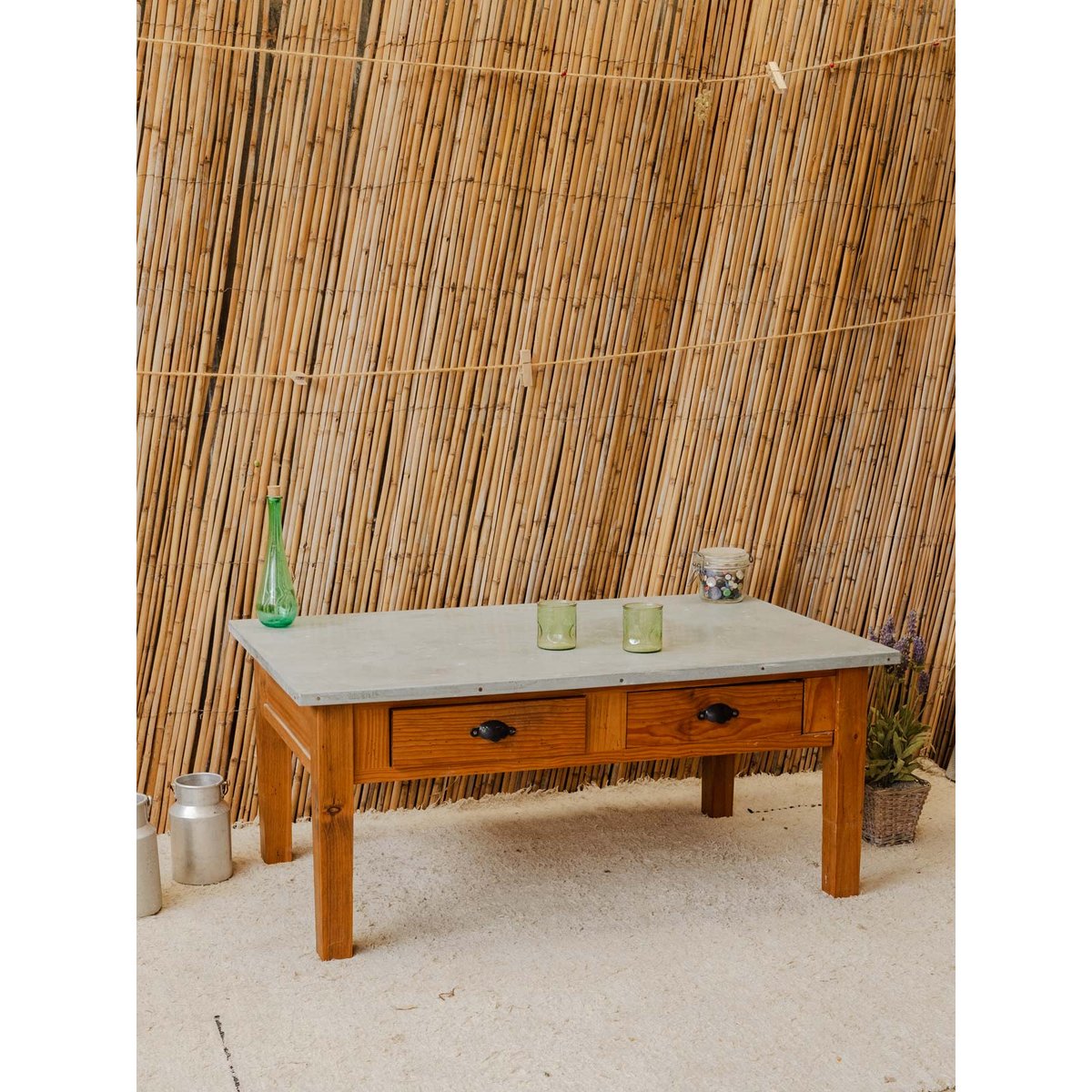 Table basse en bois et métal Léonie N°1166 - Bon état bois foncé, DEBONGOUT