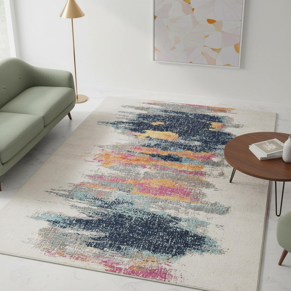 Tapis art abstrait - LYN3 DESI Couleurs vives bleu, rose, multicolore, UN AMOUR DE TAPIS
