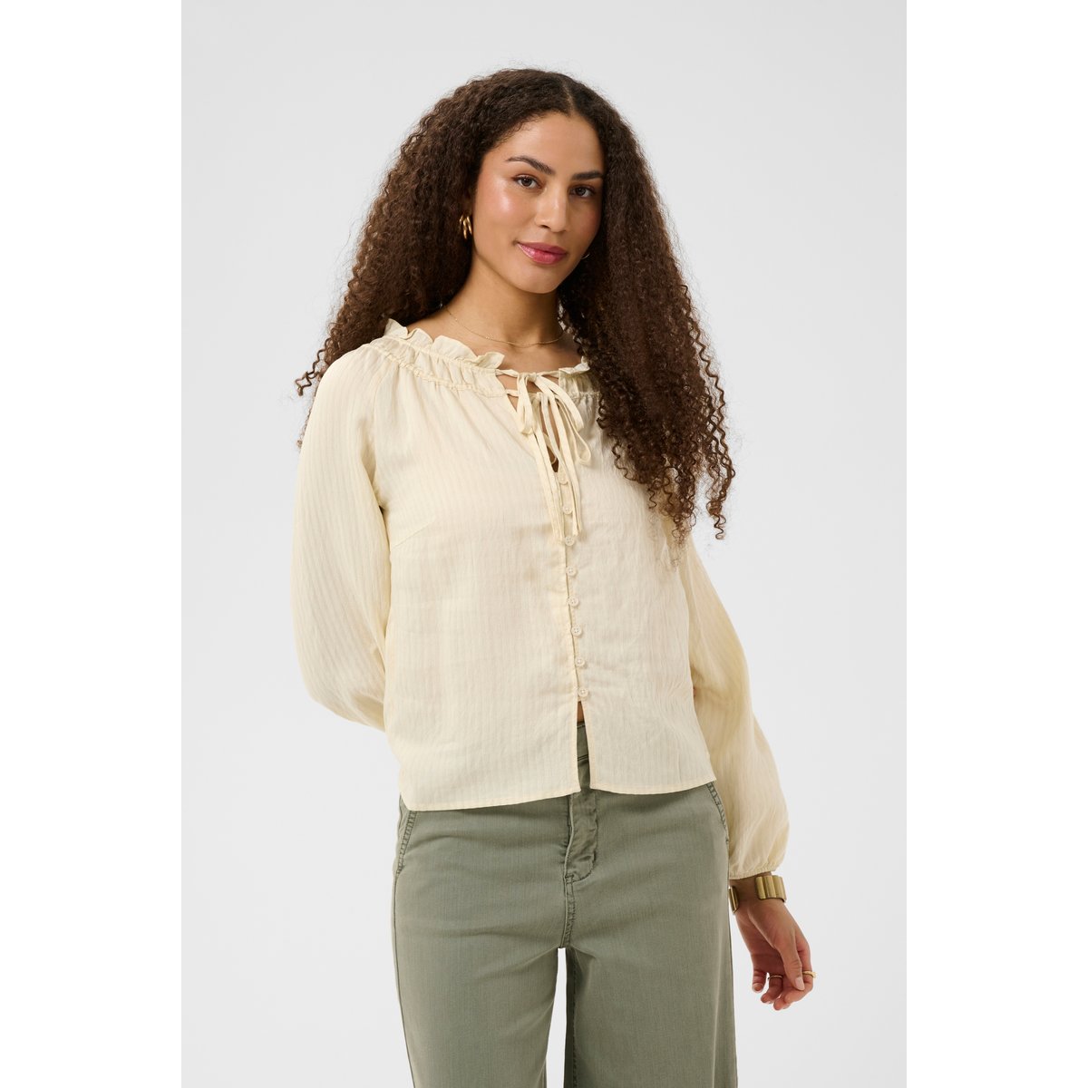 Blouse à manches longues beige bleached sand, CREAM