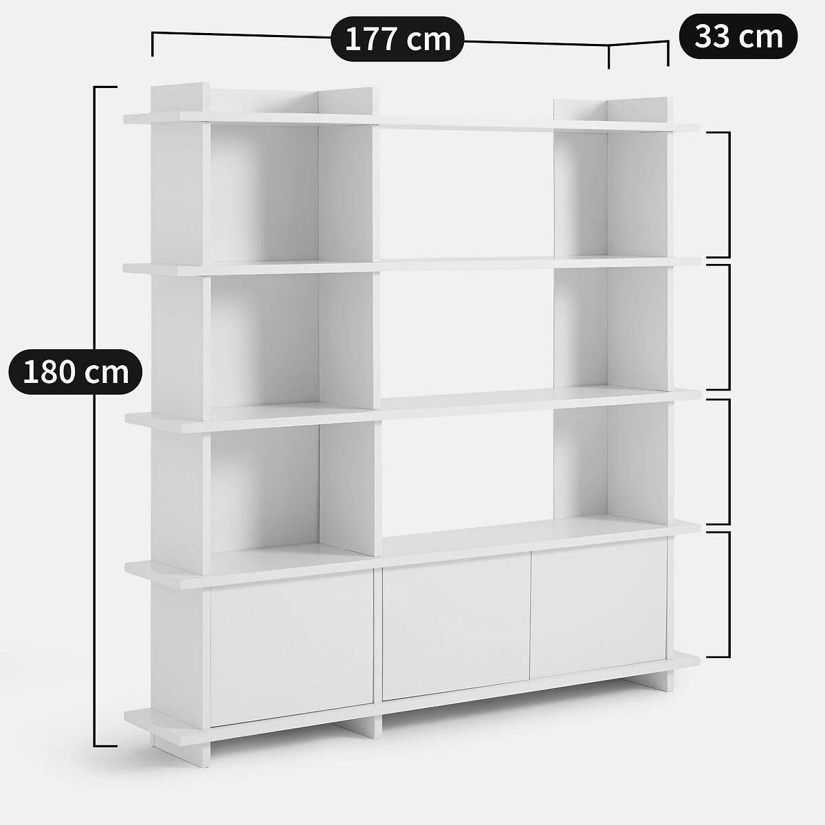 Libreria, 6 scomparti, 3 ante, altezza 180 cm, MILOR beige, LA REDOUTE INTERIEURS