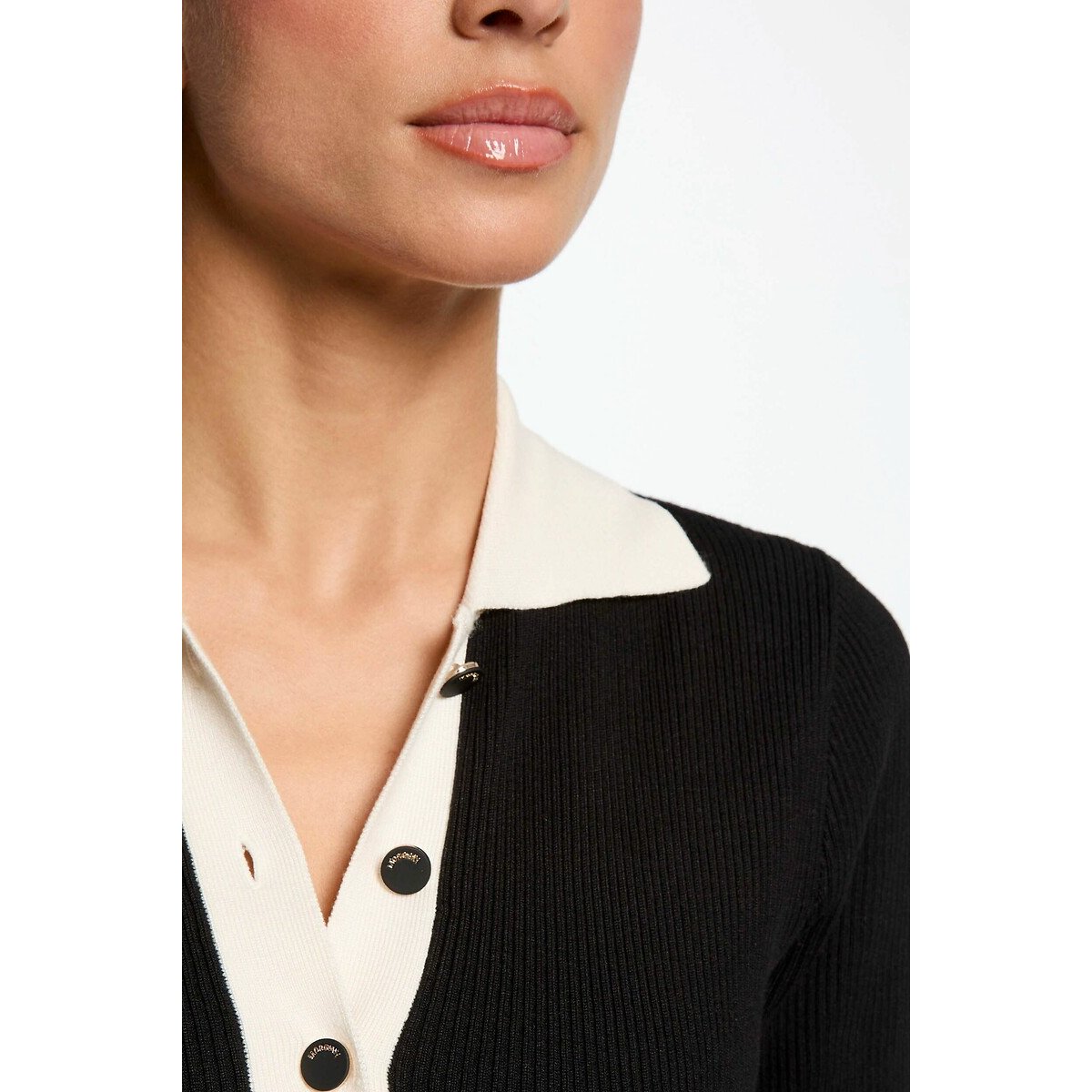 Slim Fitting Mini Knitted Dress black/ivory, MORGAN