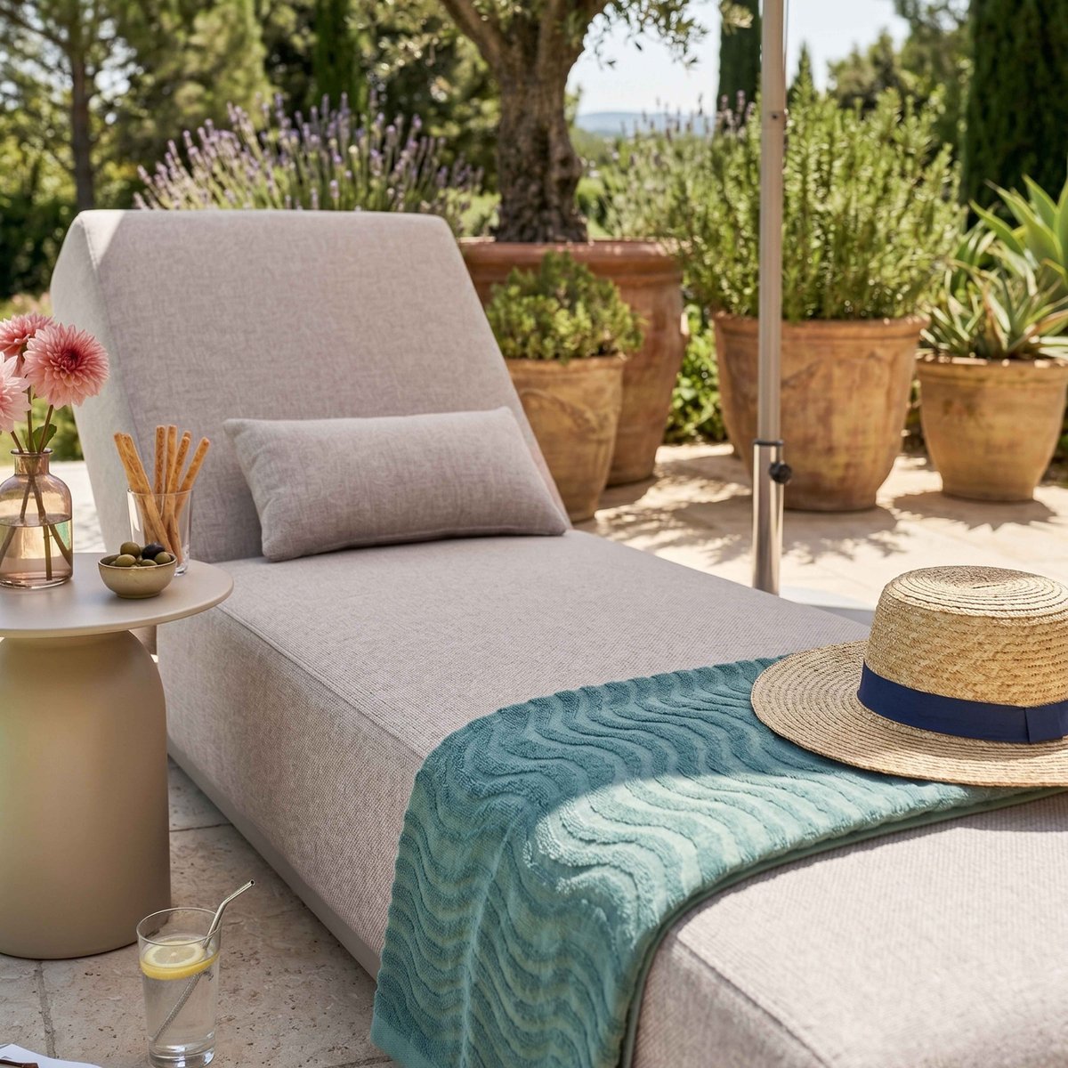 Bain de soleil avec coussin inclinable 5 positions, HAVANA beige, OVIALA