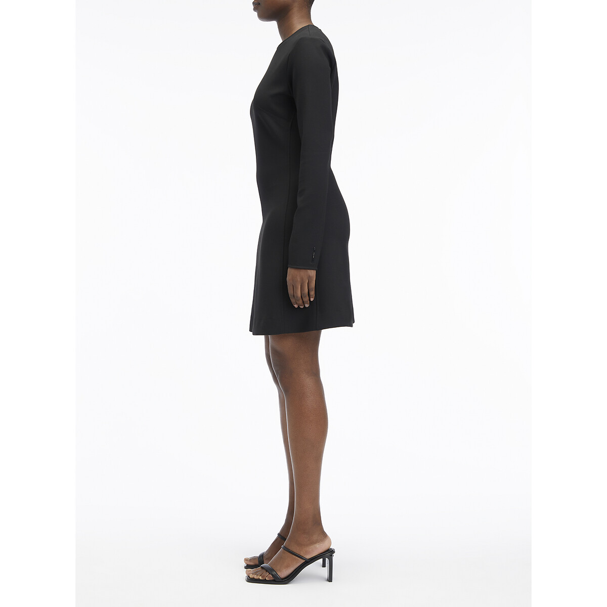 Robe courte manches longues col rond noir, CALVIN KLEIN