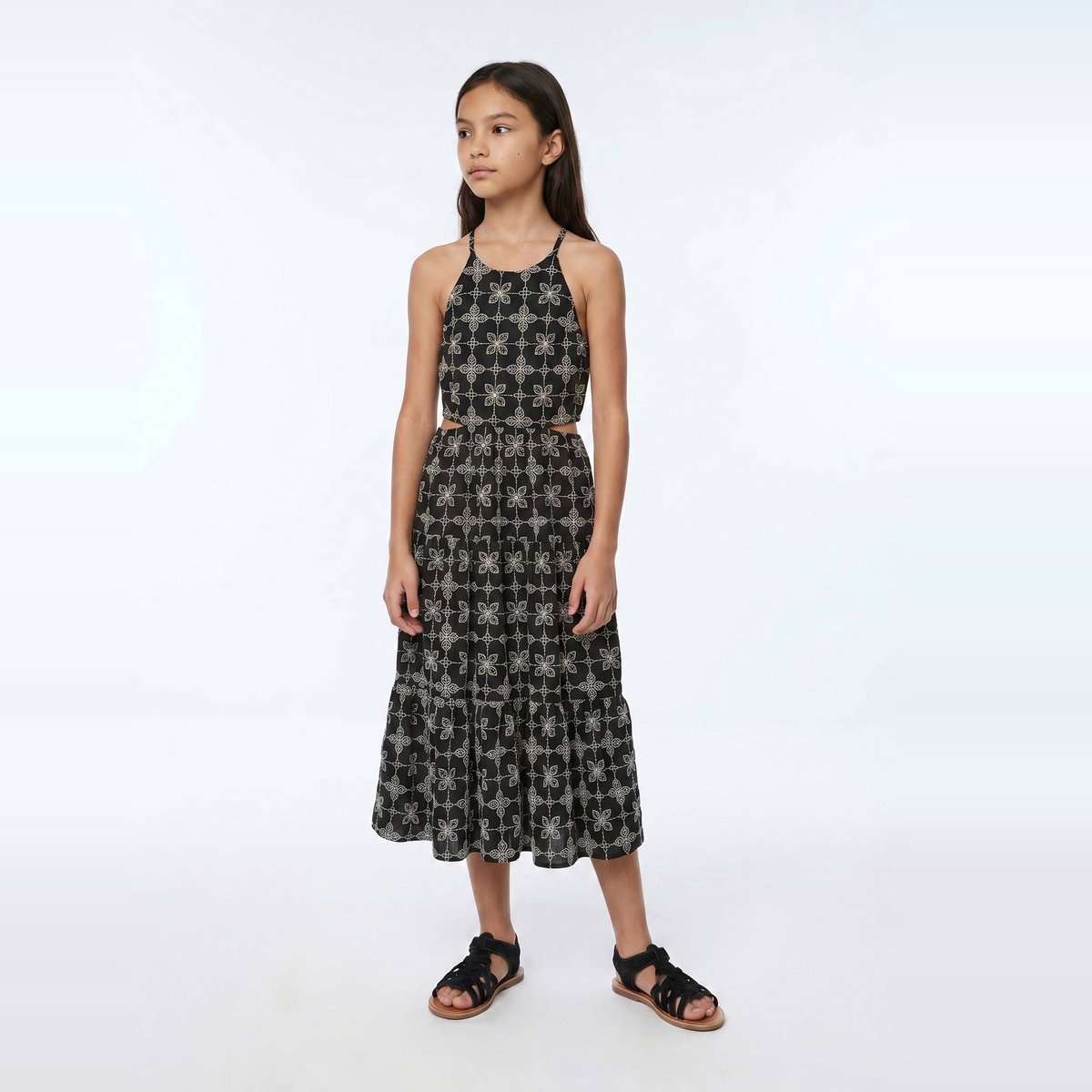 Robe longue unie à bretelles avec découpes à la taille noir, MONOPRIX