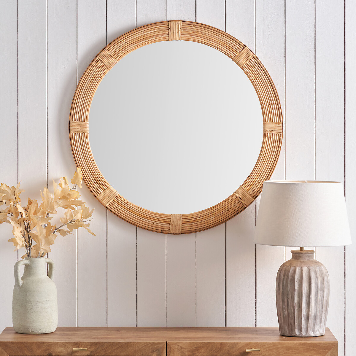 80cm Round Natural Bent Bamboo Frame Wall Mirror natural, ÉDITÉ