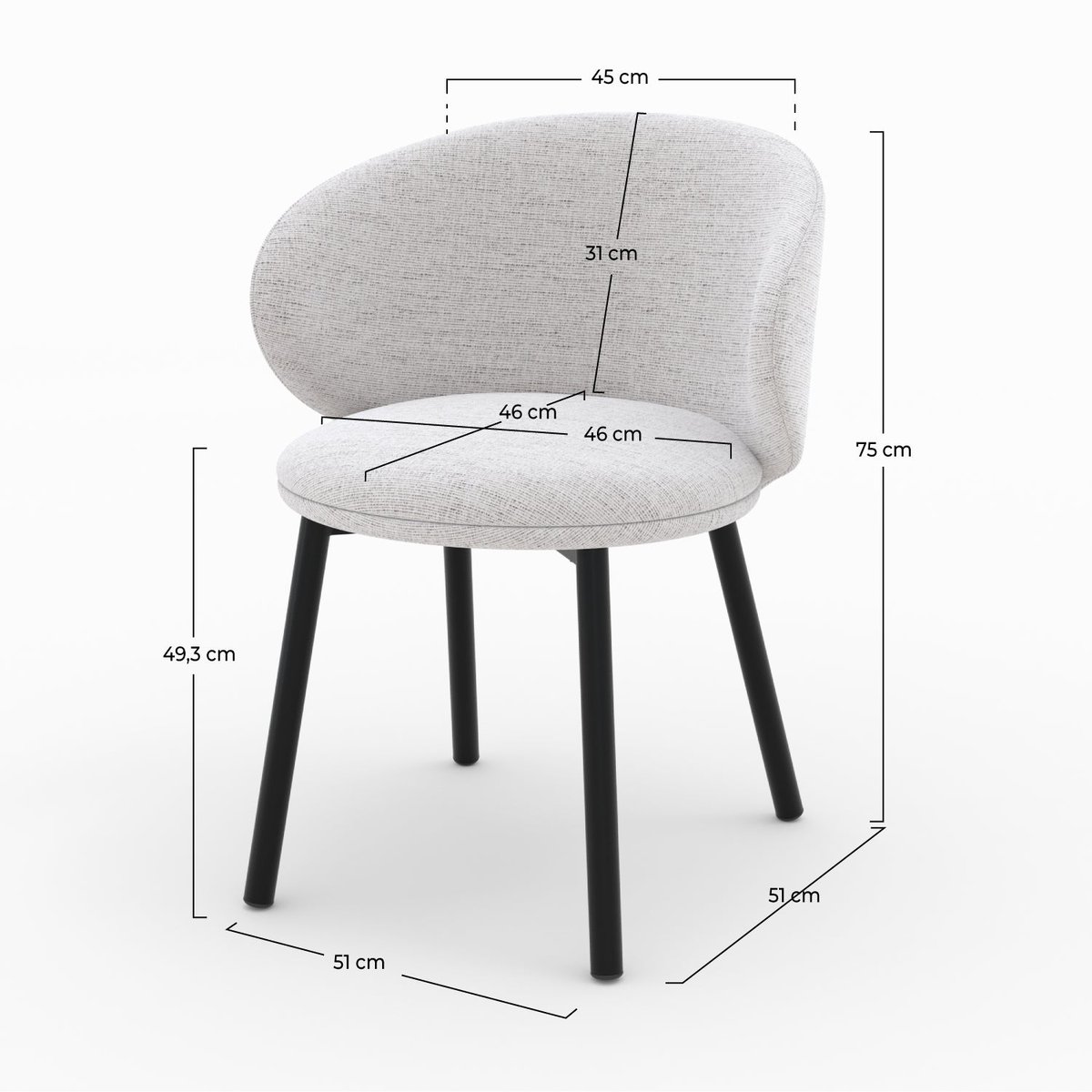 Lot de 2 chaises en tissu chiné et pieds - CÉCILIA gris clair chiné, MAISON PAVANE