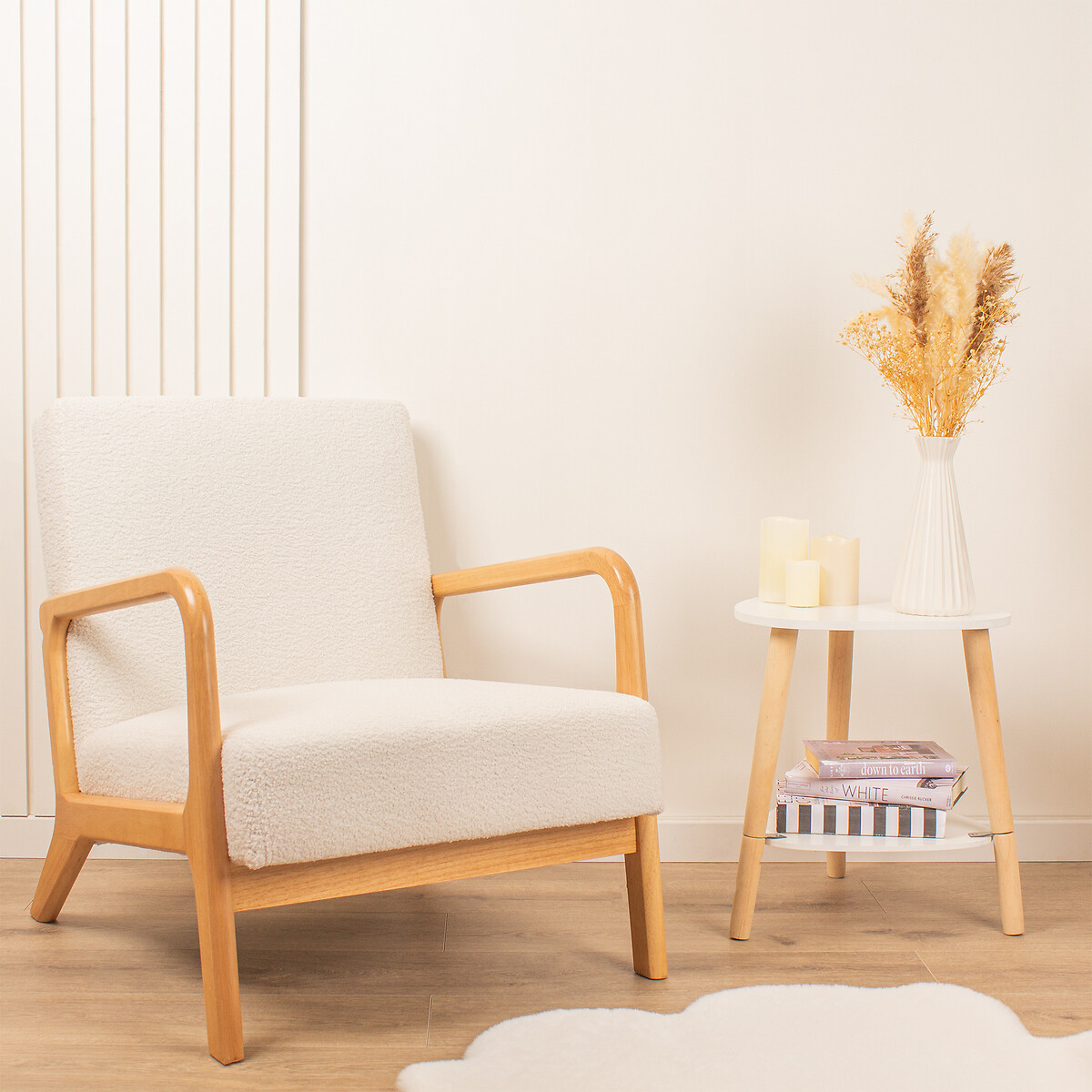 Mid Century Curved Bouclé Armchair cream, SO'HOME