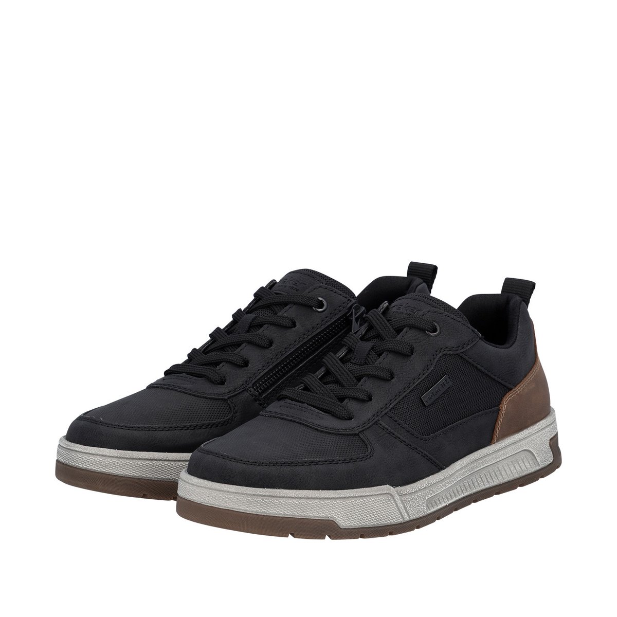 Sneakers noires à talon plat pourvues de lacets et d'un zip latéral noir, RIEKER