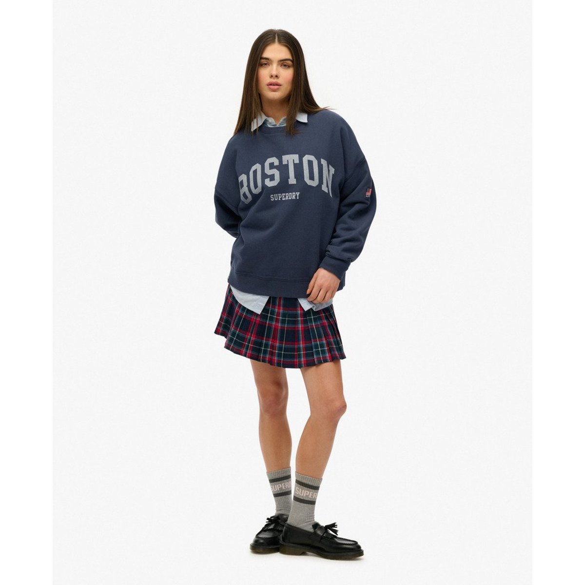 Sweat oversize à col rond Athletic Essentials bleu marine éclipse, SUPERDRY
