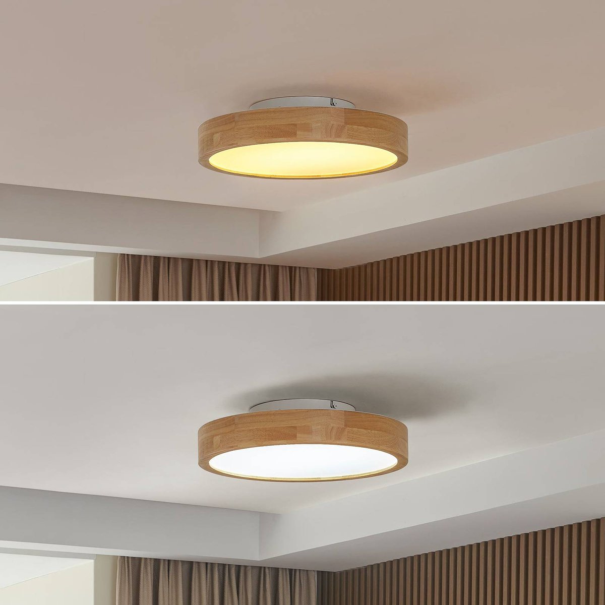Plafonnier en bois moderneLED, Milada bois, blanc, LINDBY