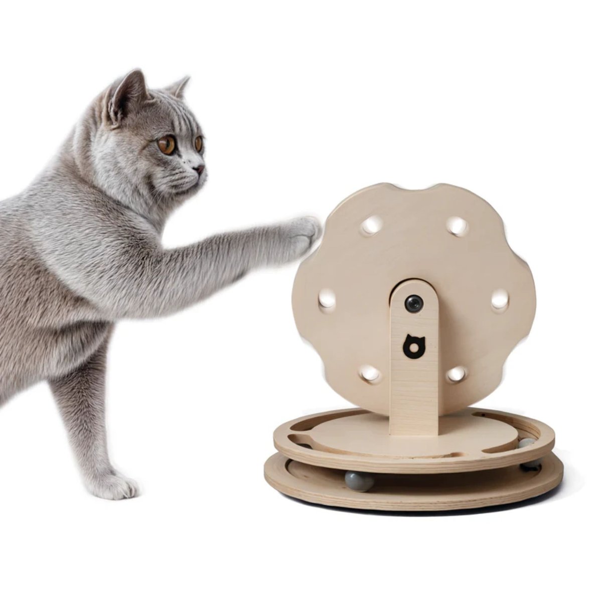 Jouet tour de jeu en bois pour chat Joly Whirl beige, MAMAPETZ