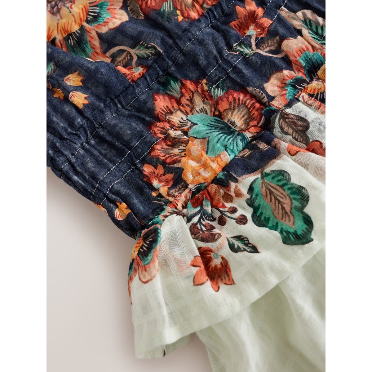 Robe à col carré et manches évasées bleu marine/pêche à motifs floraux, NEXT