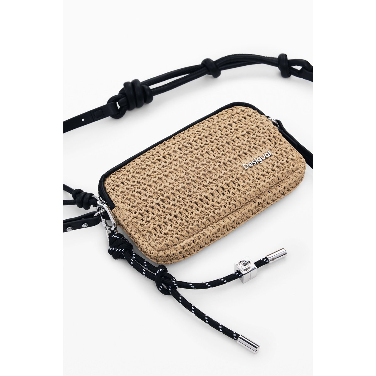 Sac bandoulière en raphia moyen blanc, DESIGUAL