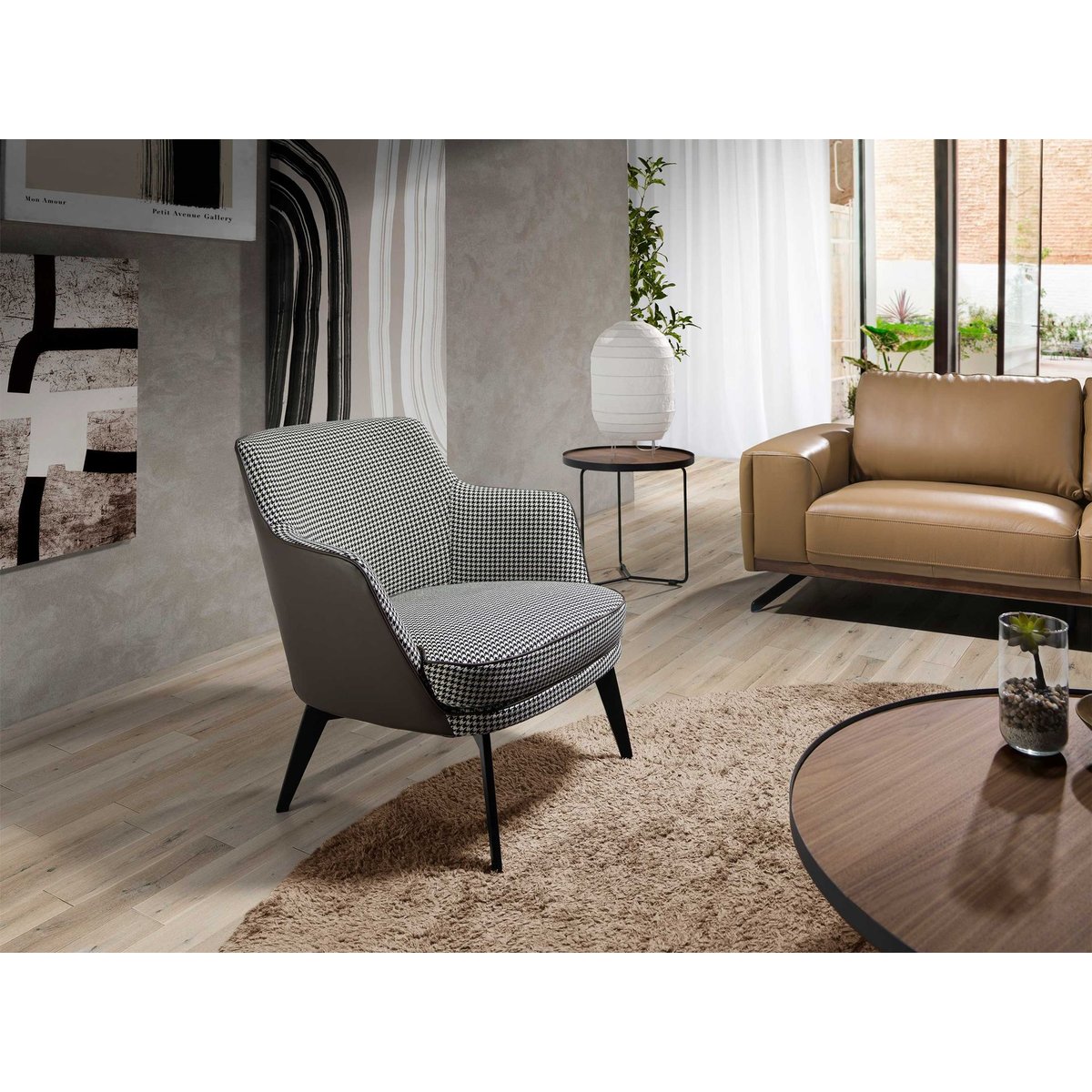 Fauteuil en similicuir brun chocolat et tissu noir et blanc blanc | noir | marron, ANGEL CERDA