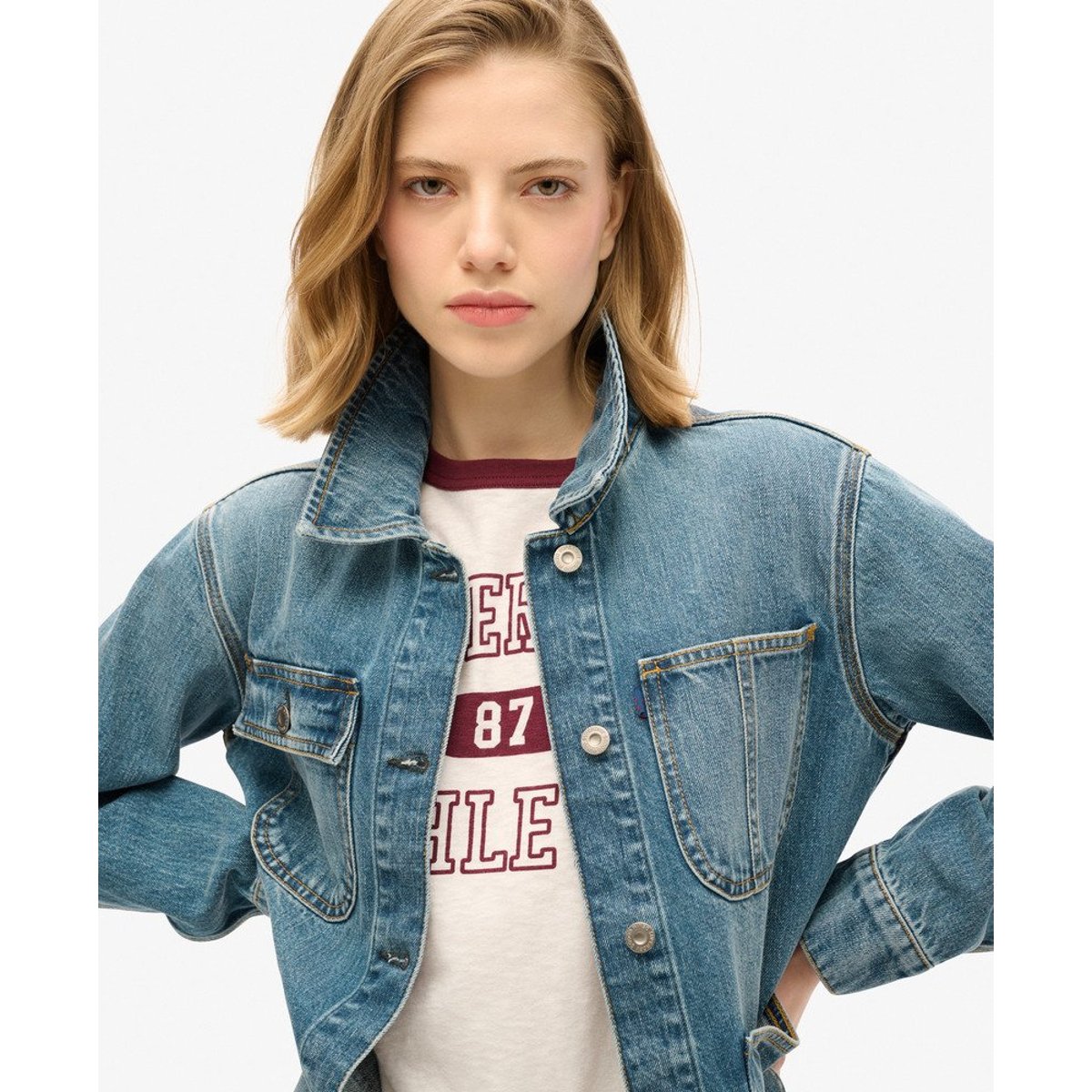 Veste en jean brodée Chore bleu vintage fulton, SUPERDRY