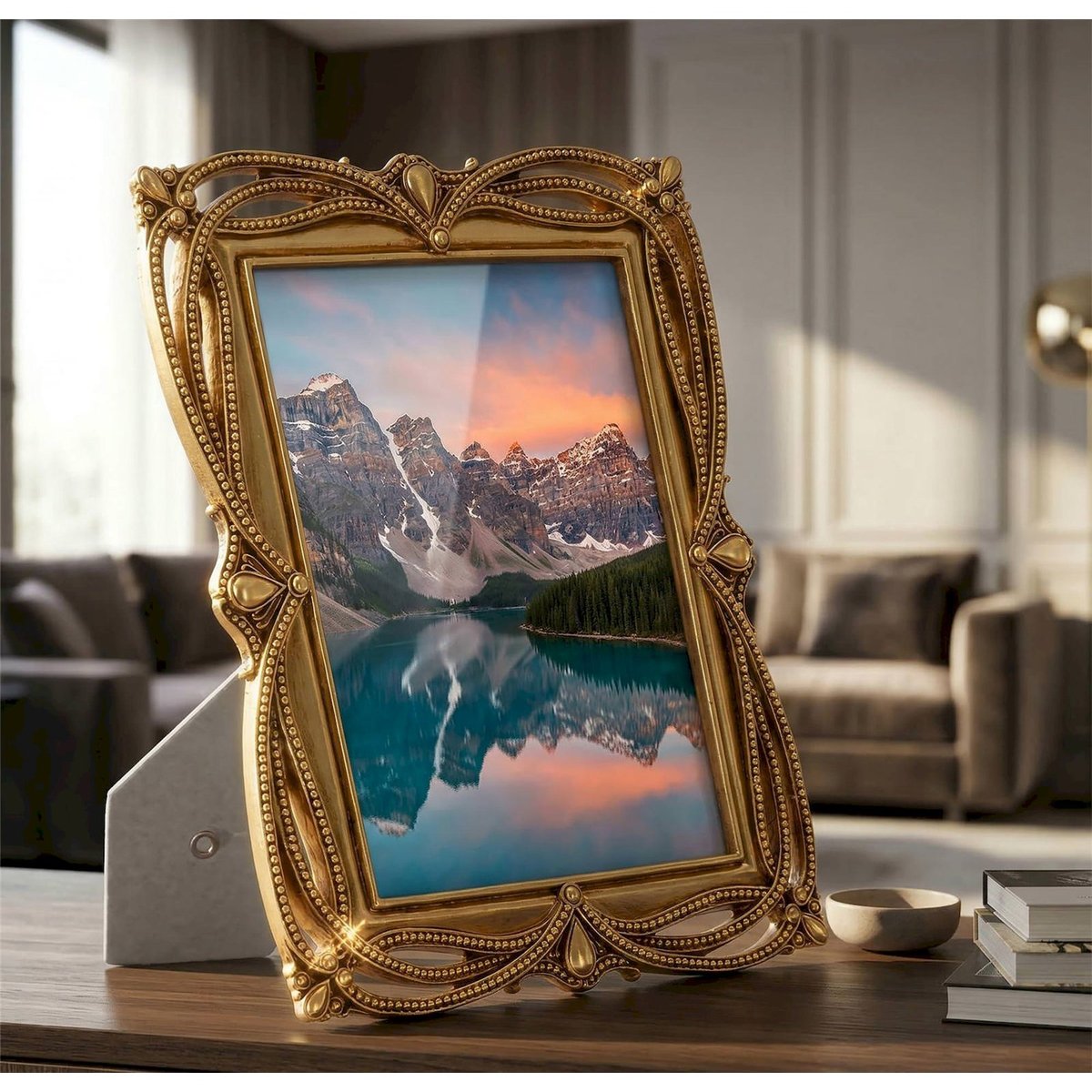 Cadre photo bord tressé sous verre GLAM doré, RECOLLECTION
