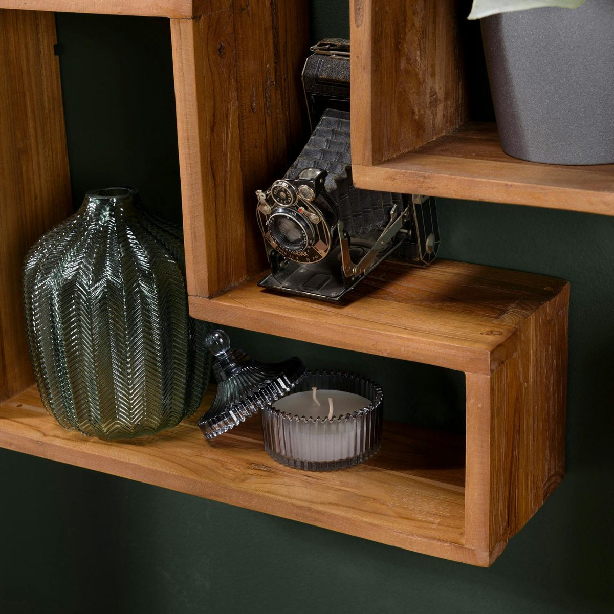 Etagère murale forme L bois de teck recyclé SWING bois naturel, PIER IMPORT