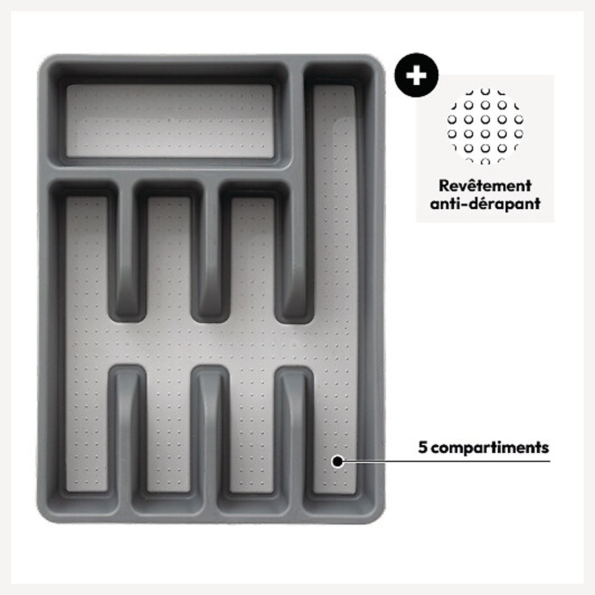 Range-couverts 5 compartiments antidérapant ESSENTIELS gris, 5FIVE SIMPLY SMART