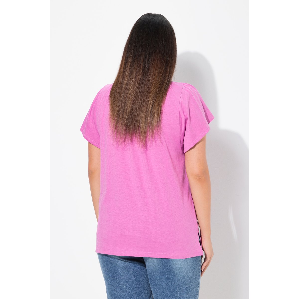 T-shirt col tunisien et manches rose frais, ULLA POPKEN