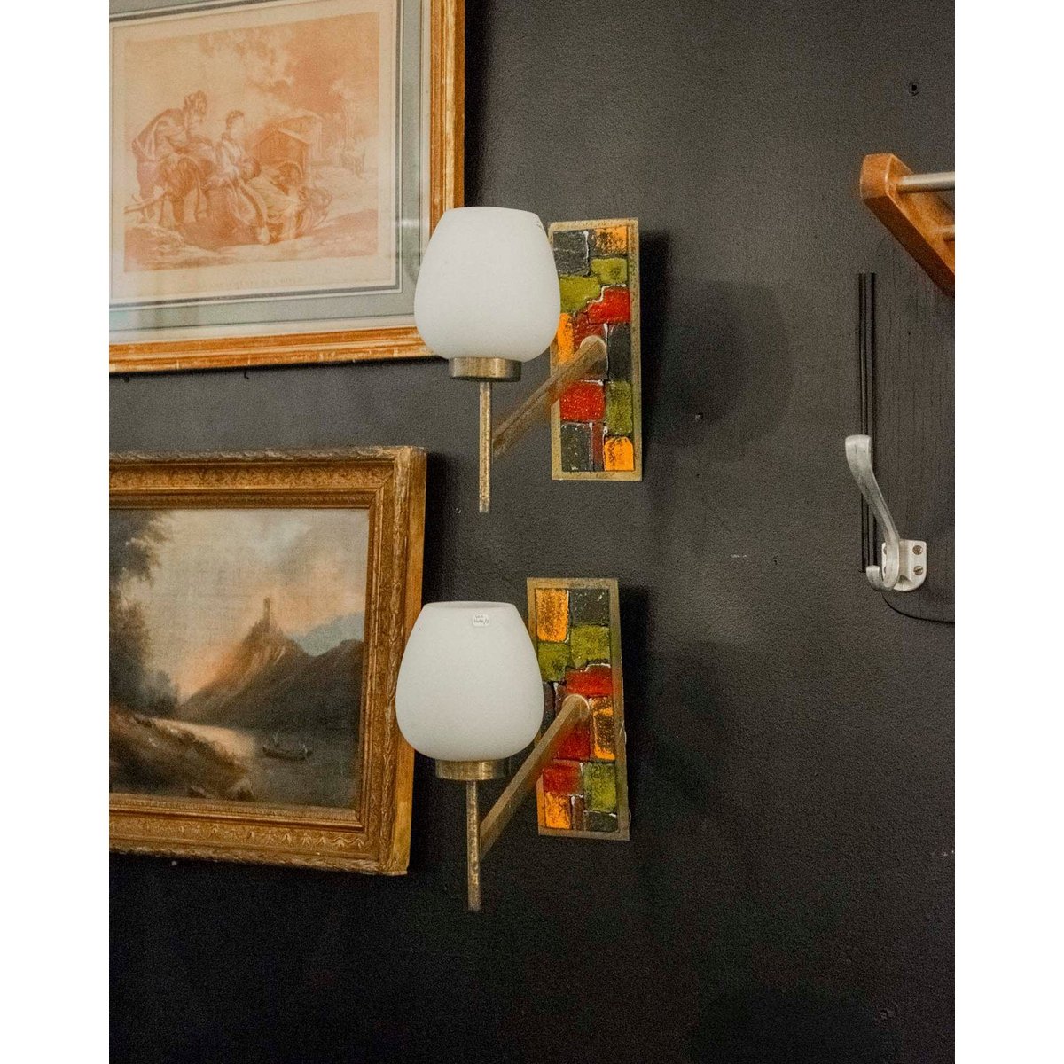 Paire d'appliques émaillées Suzette N°230 - Bon état fumé, DEBONGOUT