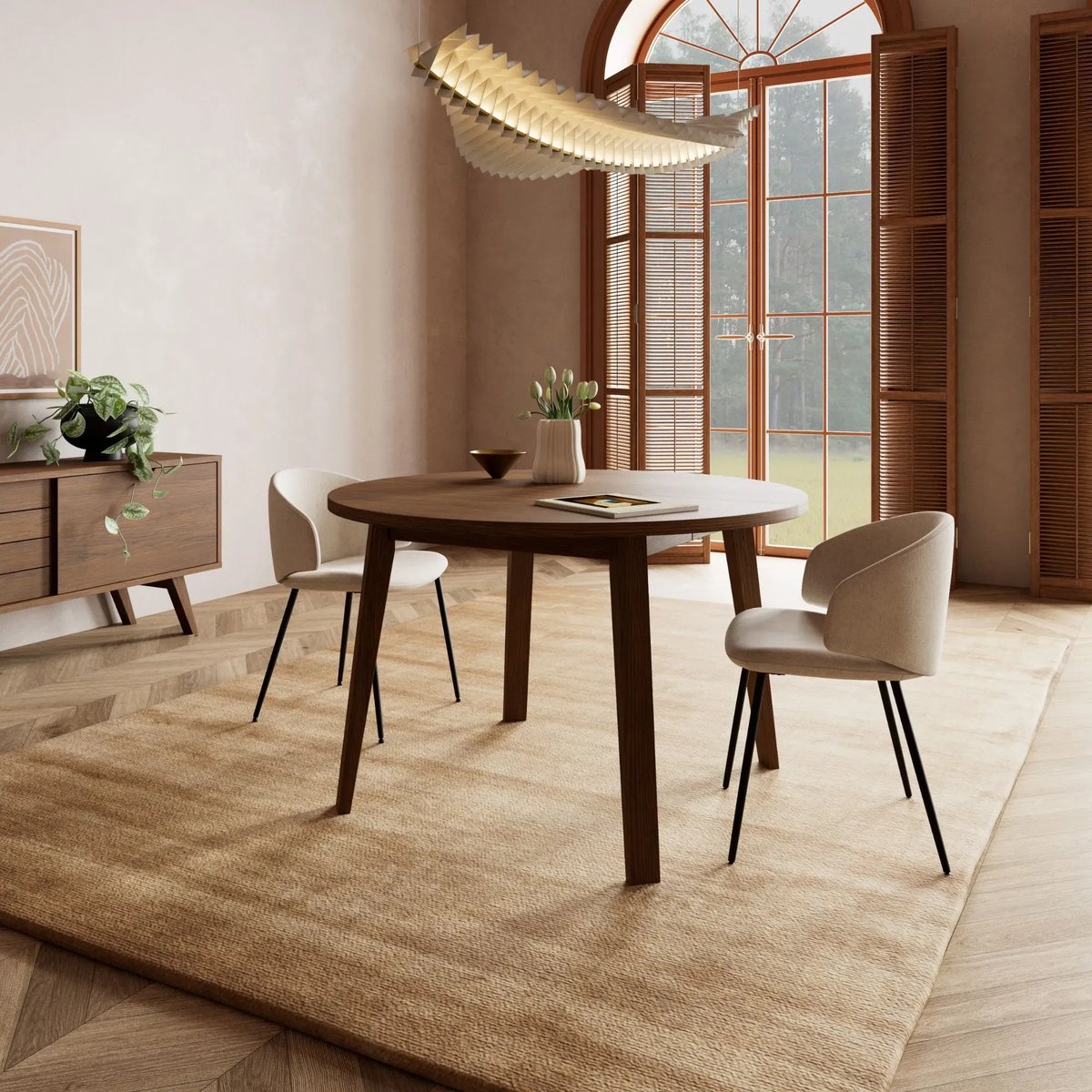 Table ronde extensible en chêne fumé L120/220 4/8 places - ALISIA bois foncé, HELLIN, DEPUIS 1862