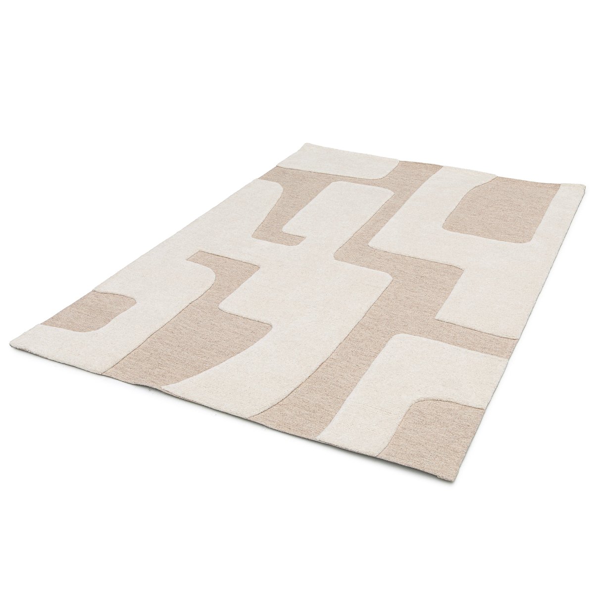 Tapis en laine à relief géométrique USONIA beige sable, AFK LIVING