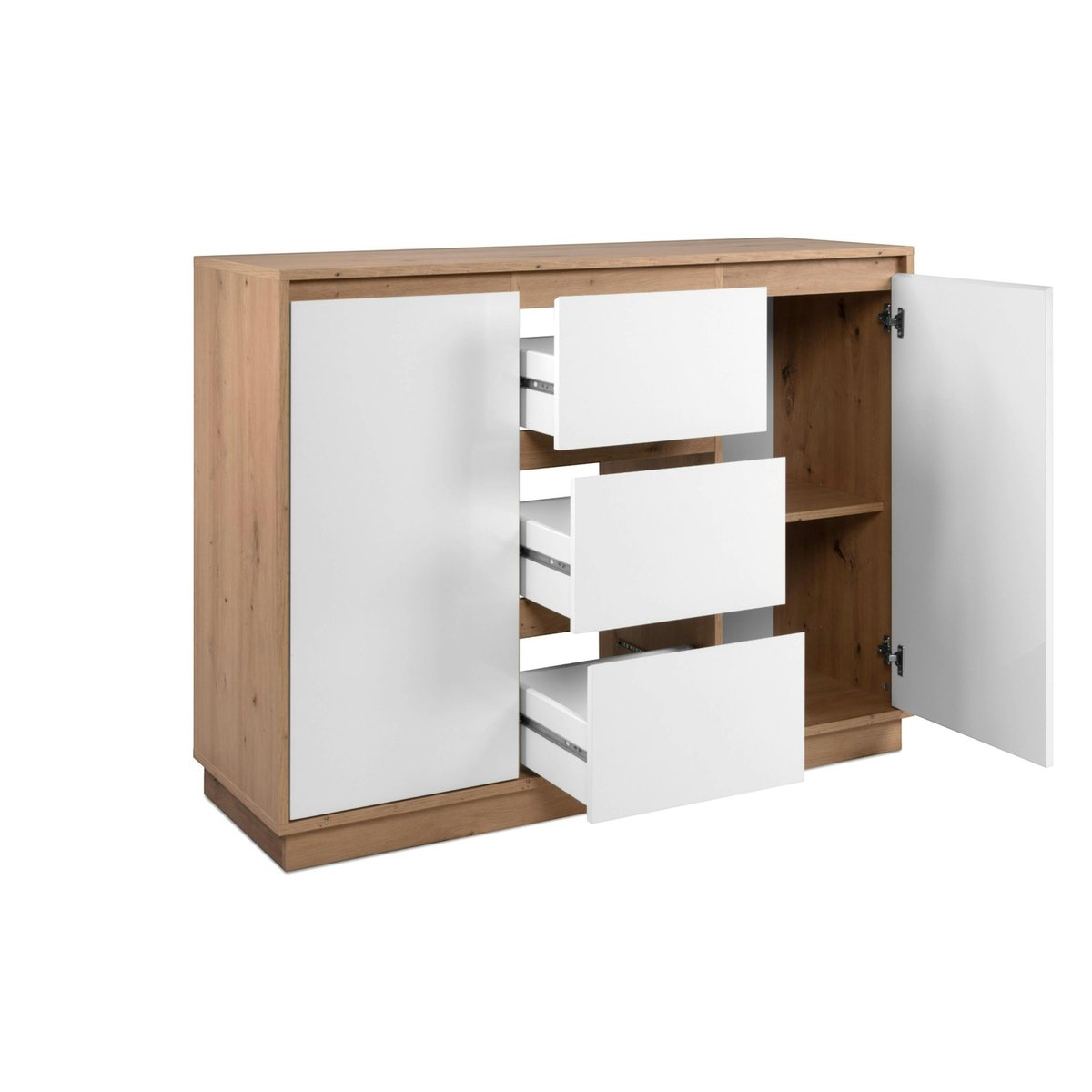 Buffet 2 portes 3 tiroirs décor bois et blanc ALVA blanc, PIER IMPORT