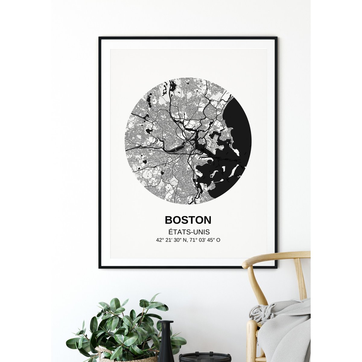 Affiche Carte Boston blanc, L'AFFICHERIE