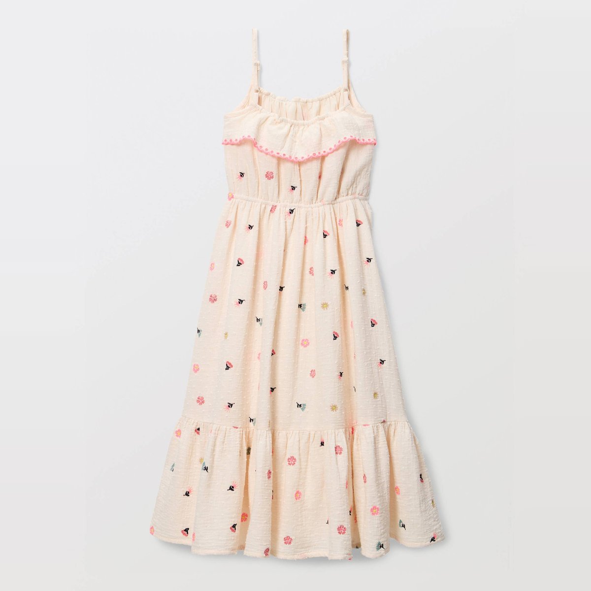 Robe longue à bretelles imprimée en coton amaretti, MONOPRIX