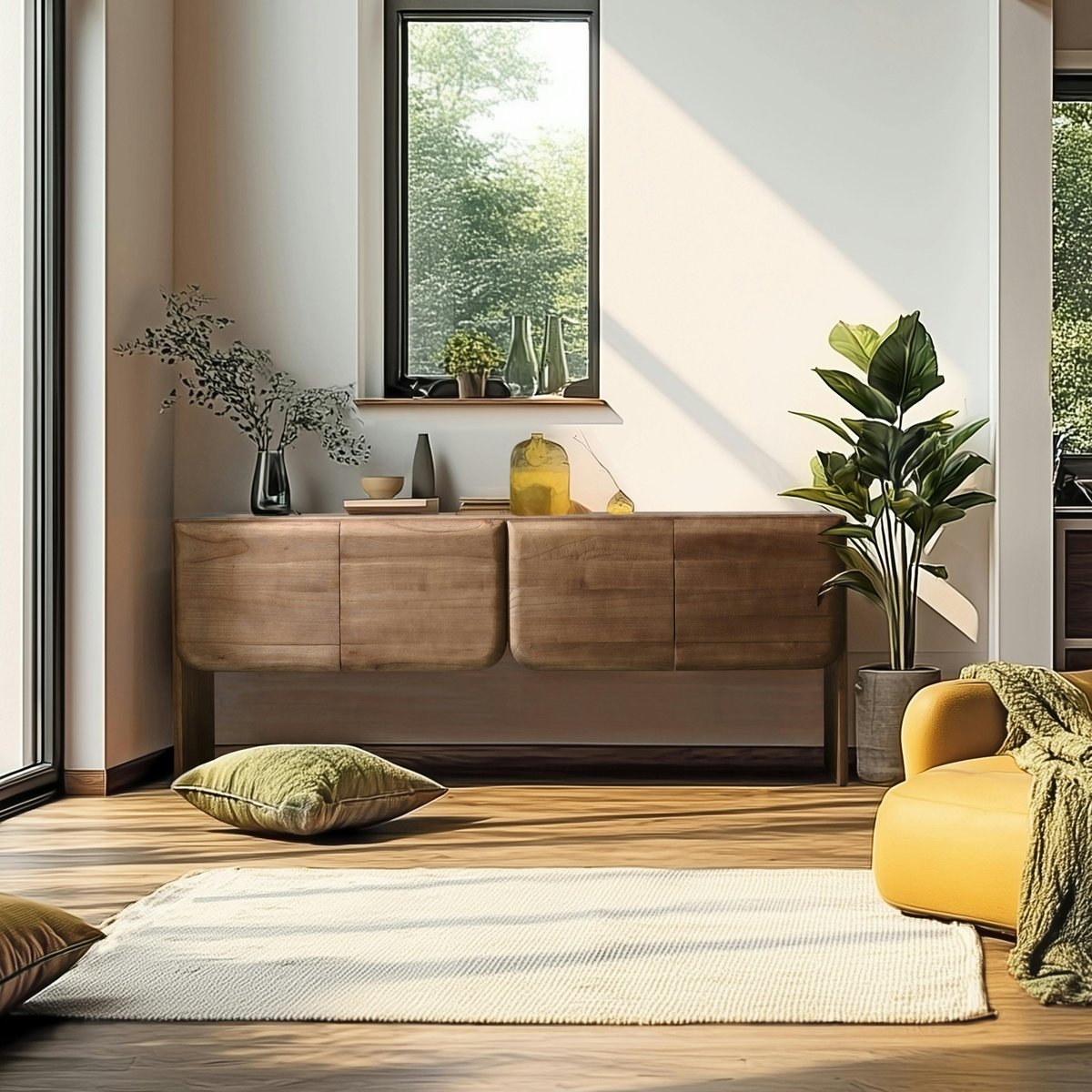 Buffet sur pied en bois de mindi, 4 portes ARCUS bois naturel, PIER IMPORT