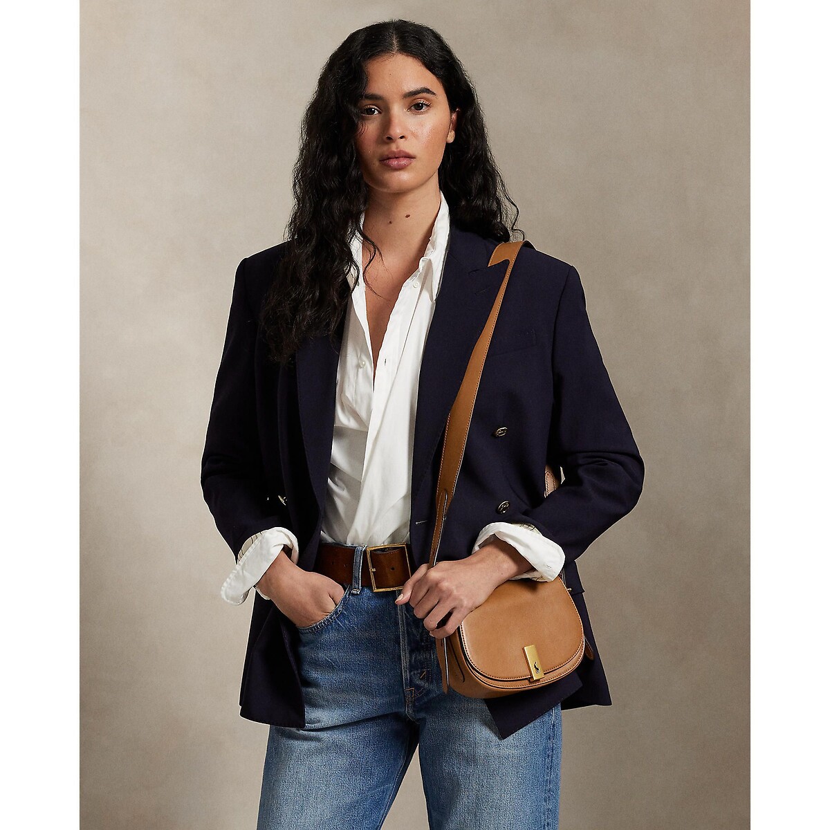 Sac à bandoulière en cuir camel, POLO RALPH LAUREN