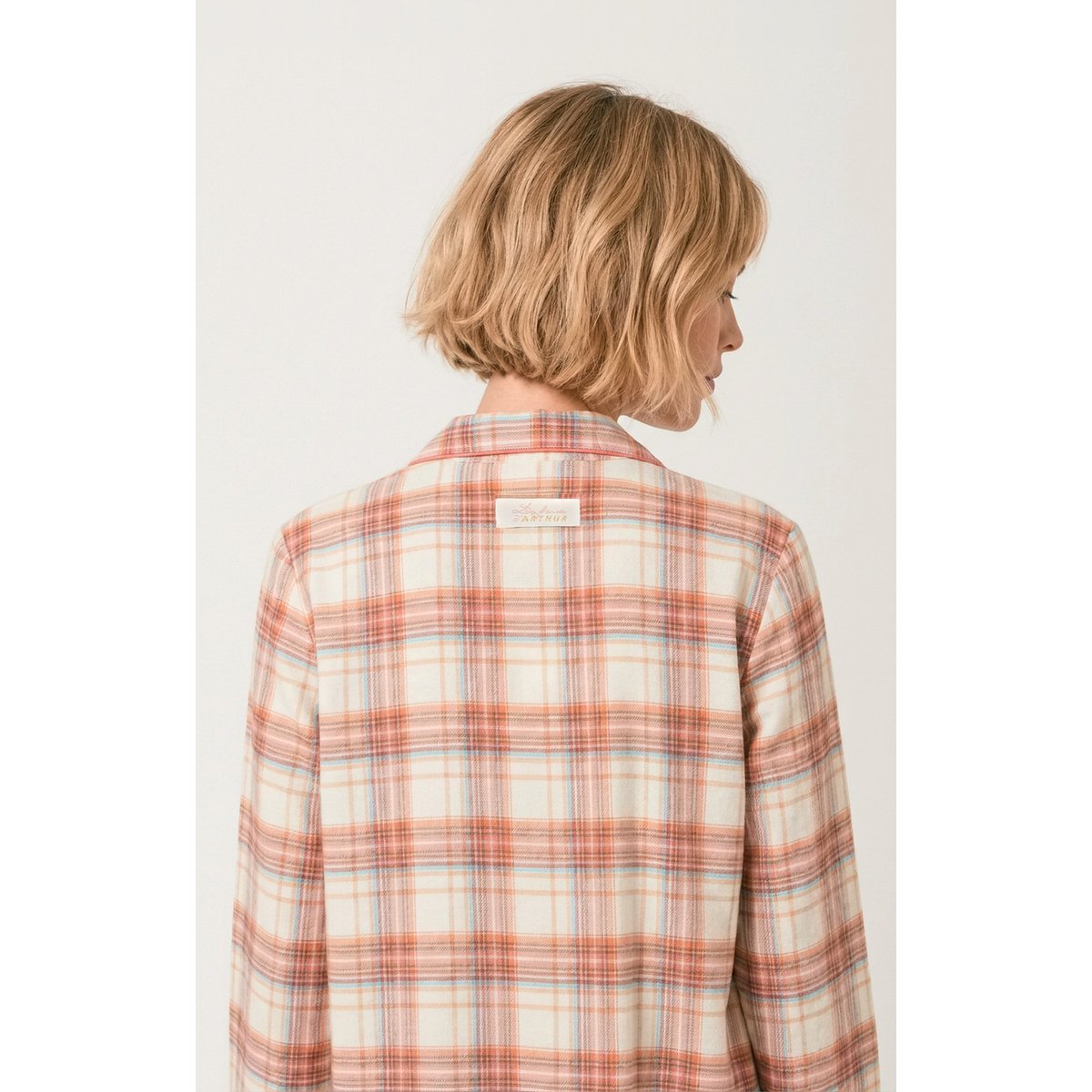 Pyjama boutonné en flanelle de coton à carreaux Alix peche, ARTHUR