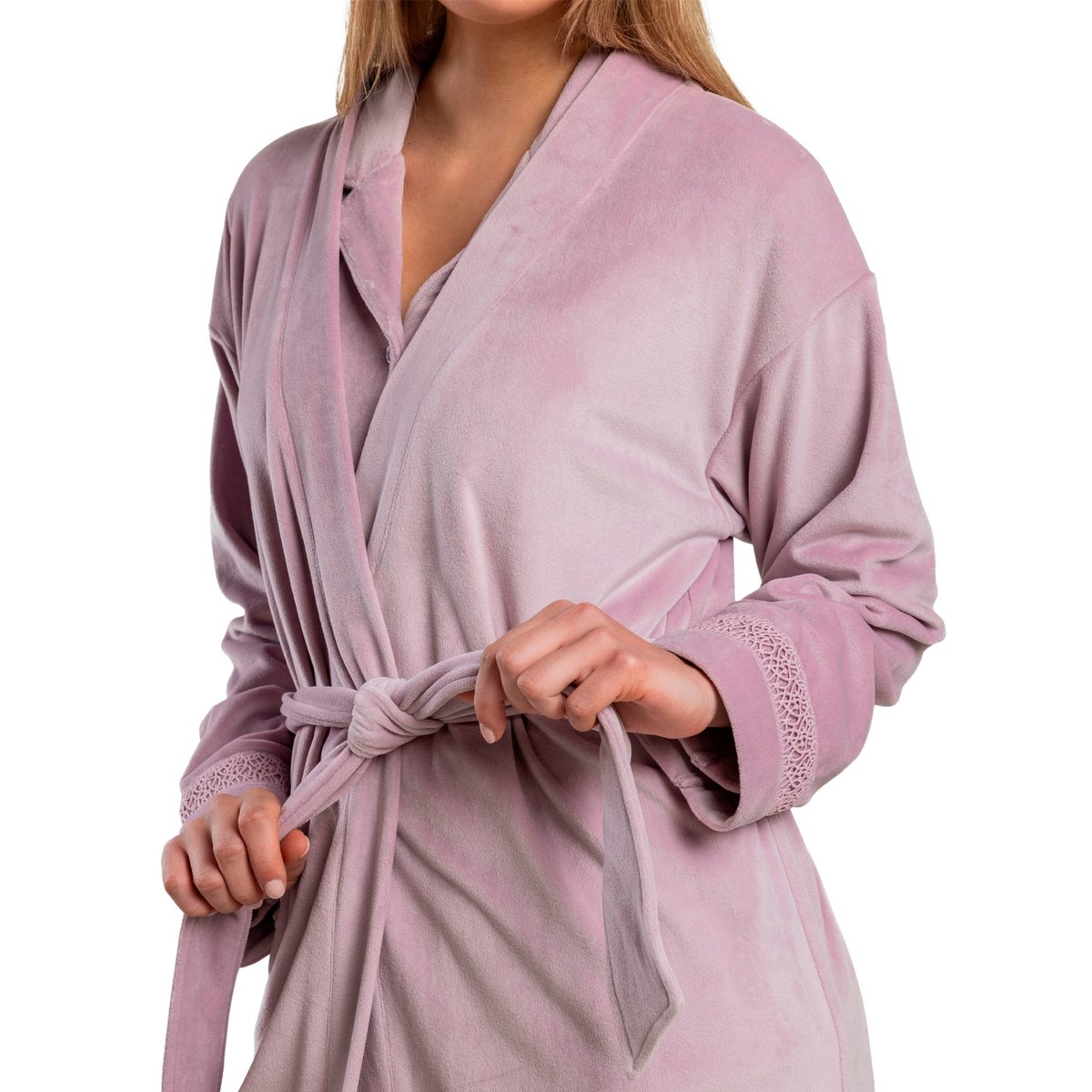 Robe de chambre Luxury Guipure rose, ADMAS