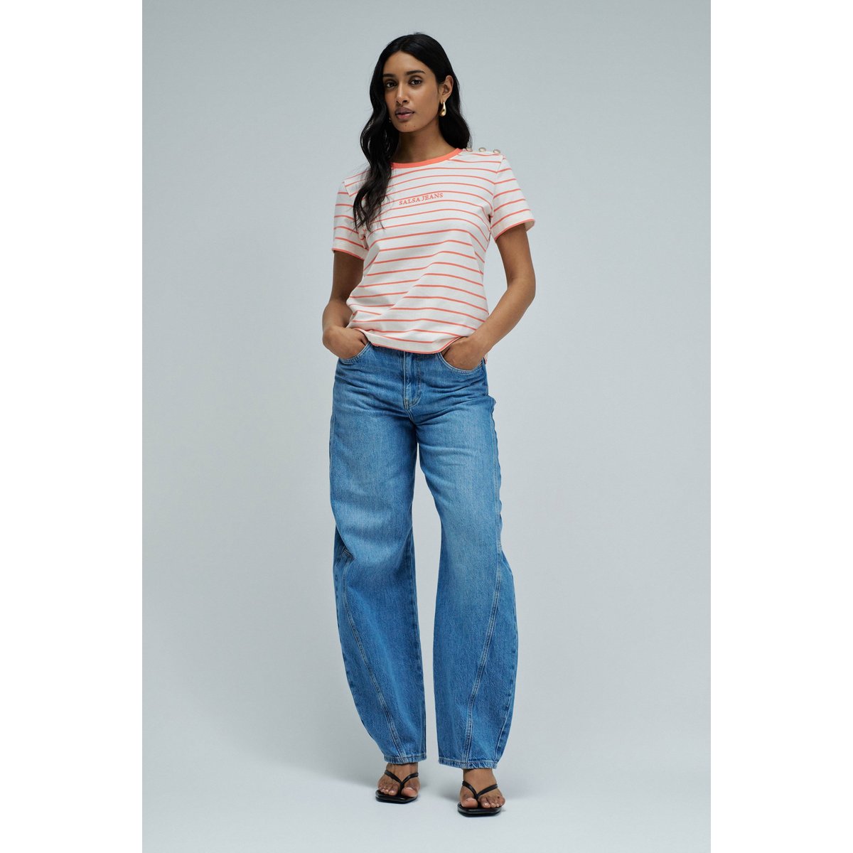T-SHIRT À RAYURES AVEC BRANDING rouge, SALSA JEANS