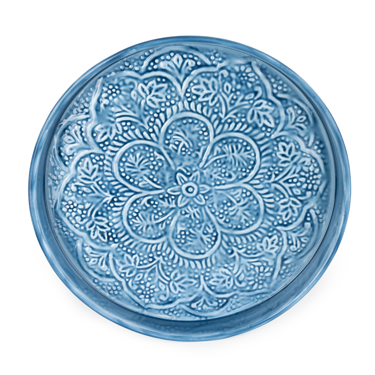 32cm Round Metal Serving Platter with Embossed Enamel blue, SO'HOME