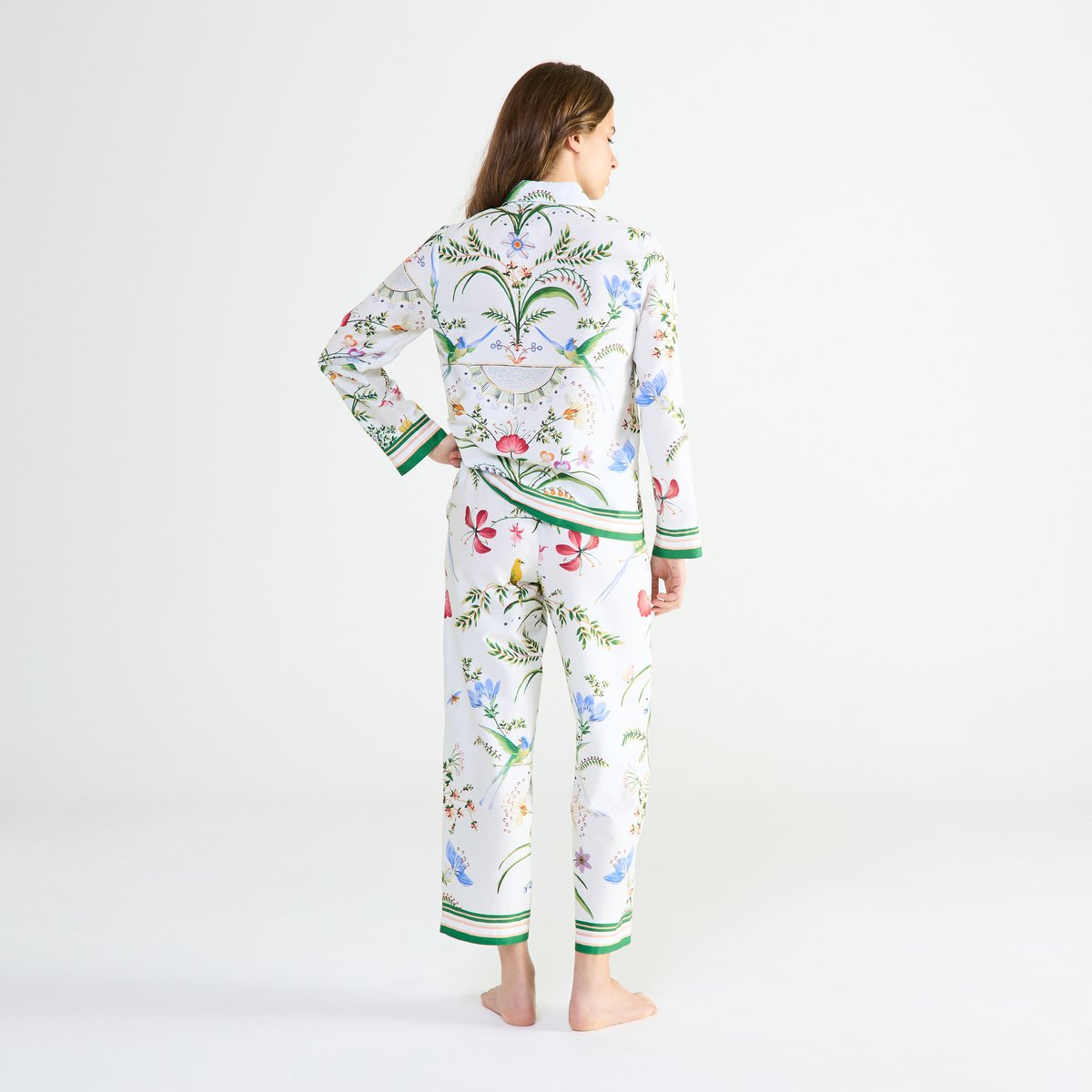 Pyjama col classique en satin BOTANIC blanc, LAURENCE TAVERNIER