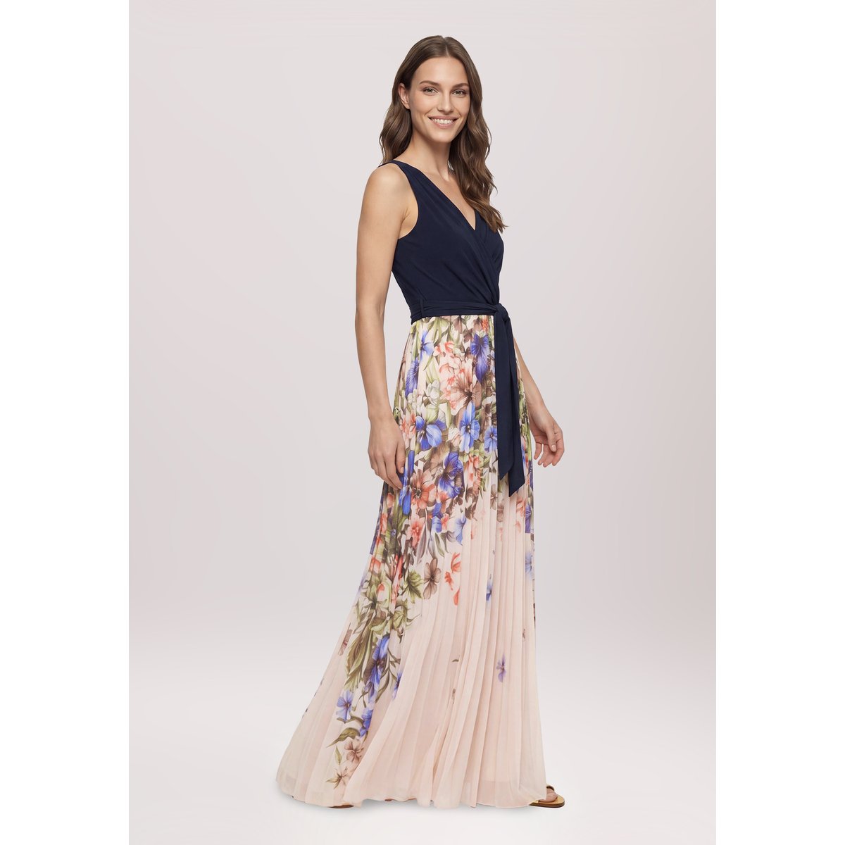 Robe de soirée à plis patch dark blue/cream, VERA MONT