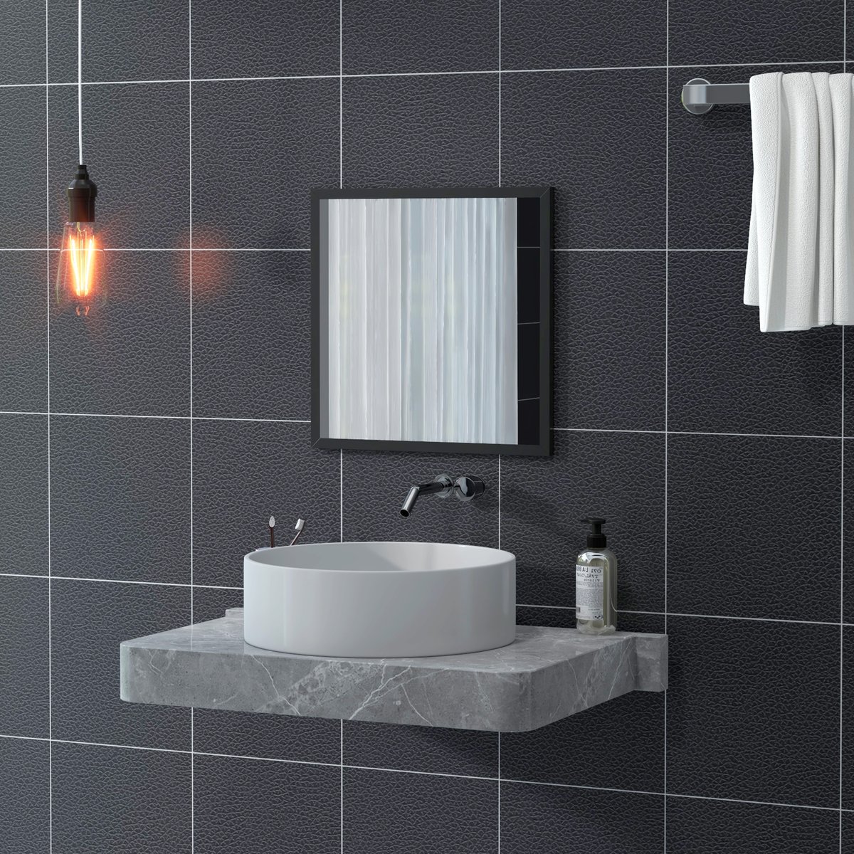 Miroir mural Verre Bois naturel noir, HOMCOM