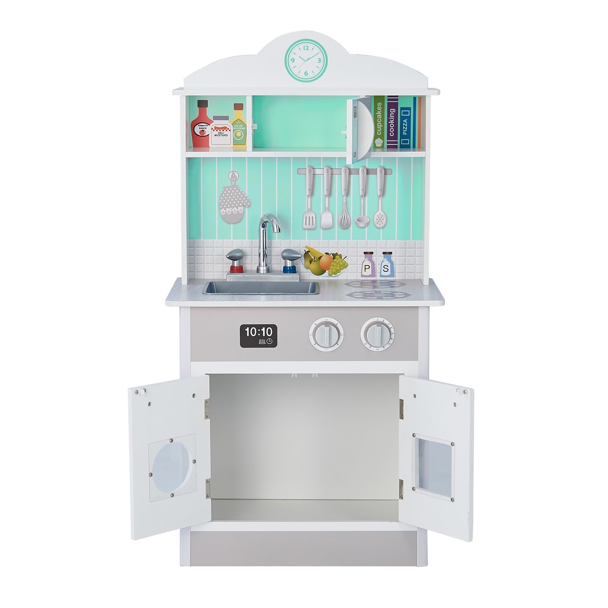 Cuisine Enfant avec évier, four et rangements, Bois, LITTLE CHEF gris, TEAMSON KIDS
