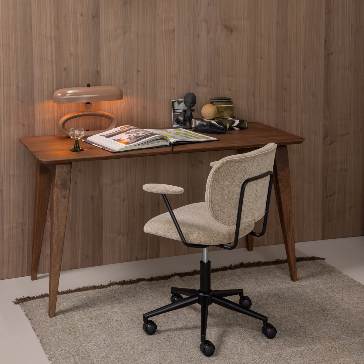 Chaise de bureau en chenille tissée BRINT sable, WOOOD