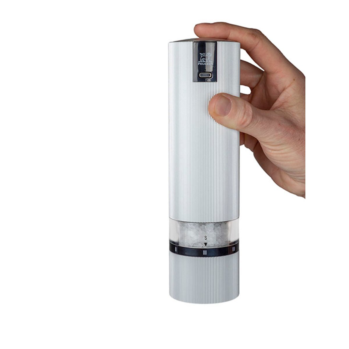 Moulin à sel électrique rechargeable alu, PEUGEOT