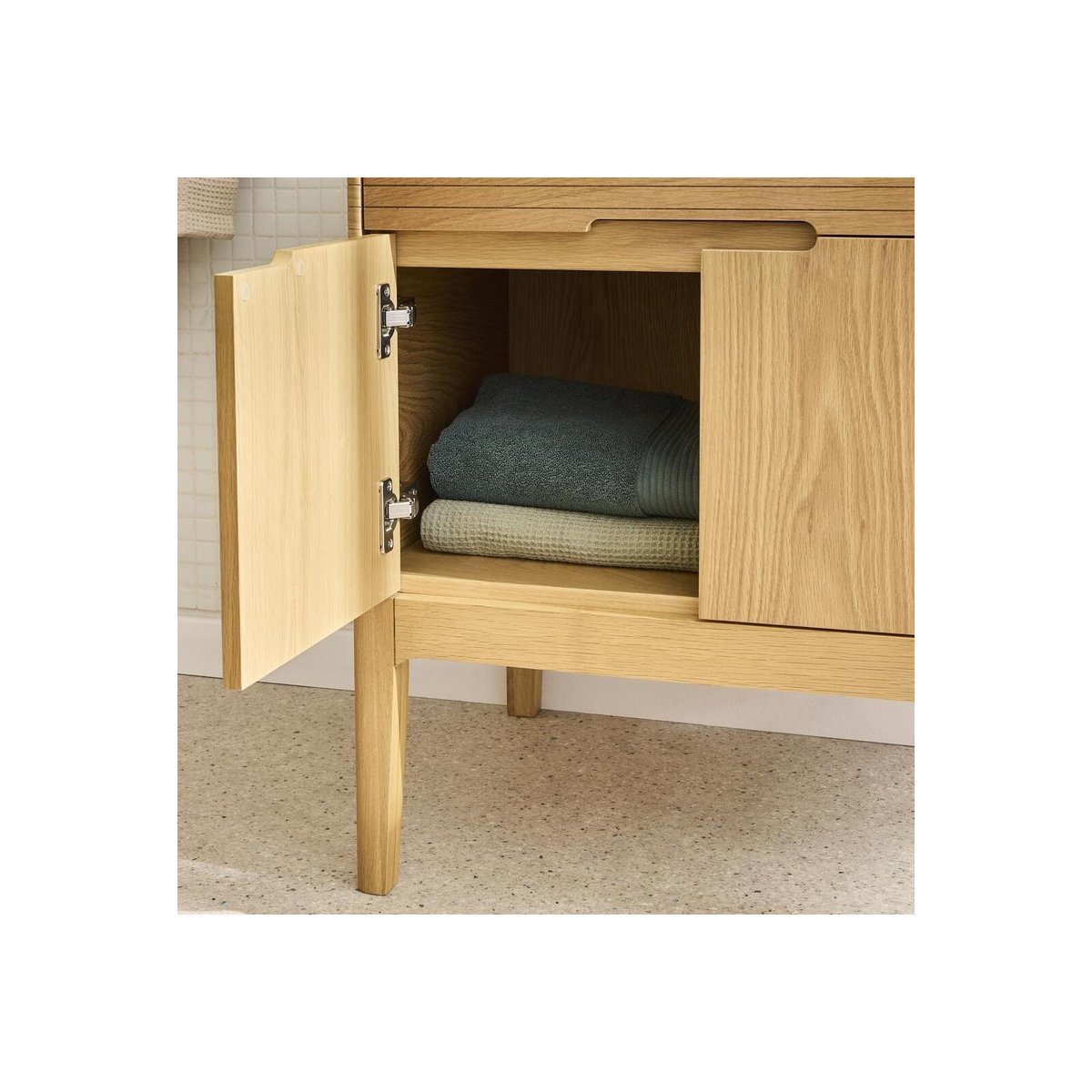 Ensemble meuble simple vasque 60cm + vasque + robinet + miroir + colonne ALASKA chêne - mdf - mat, MOB IN